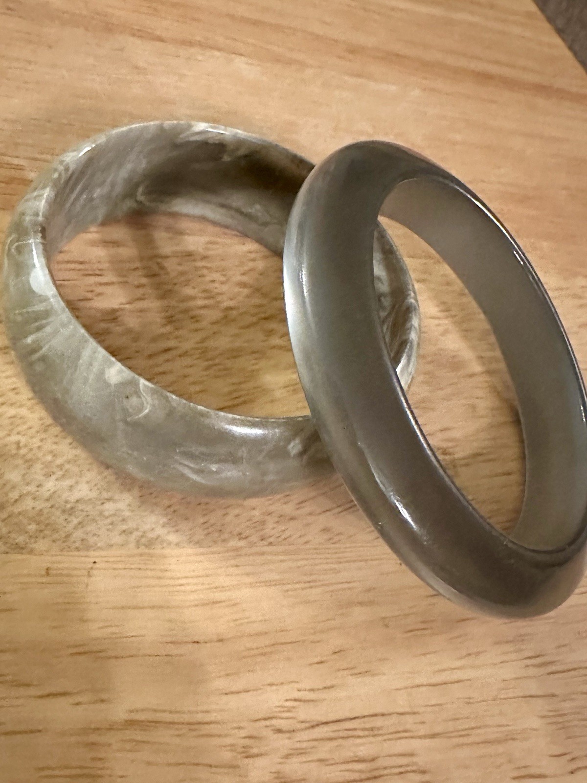 Vintage Two Lucite Bangle Bracelets. One Wide Chunky. One Moon Glow.