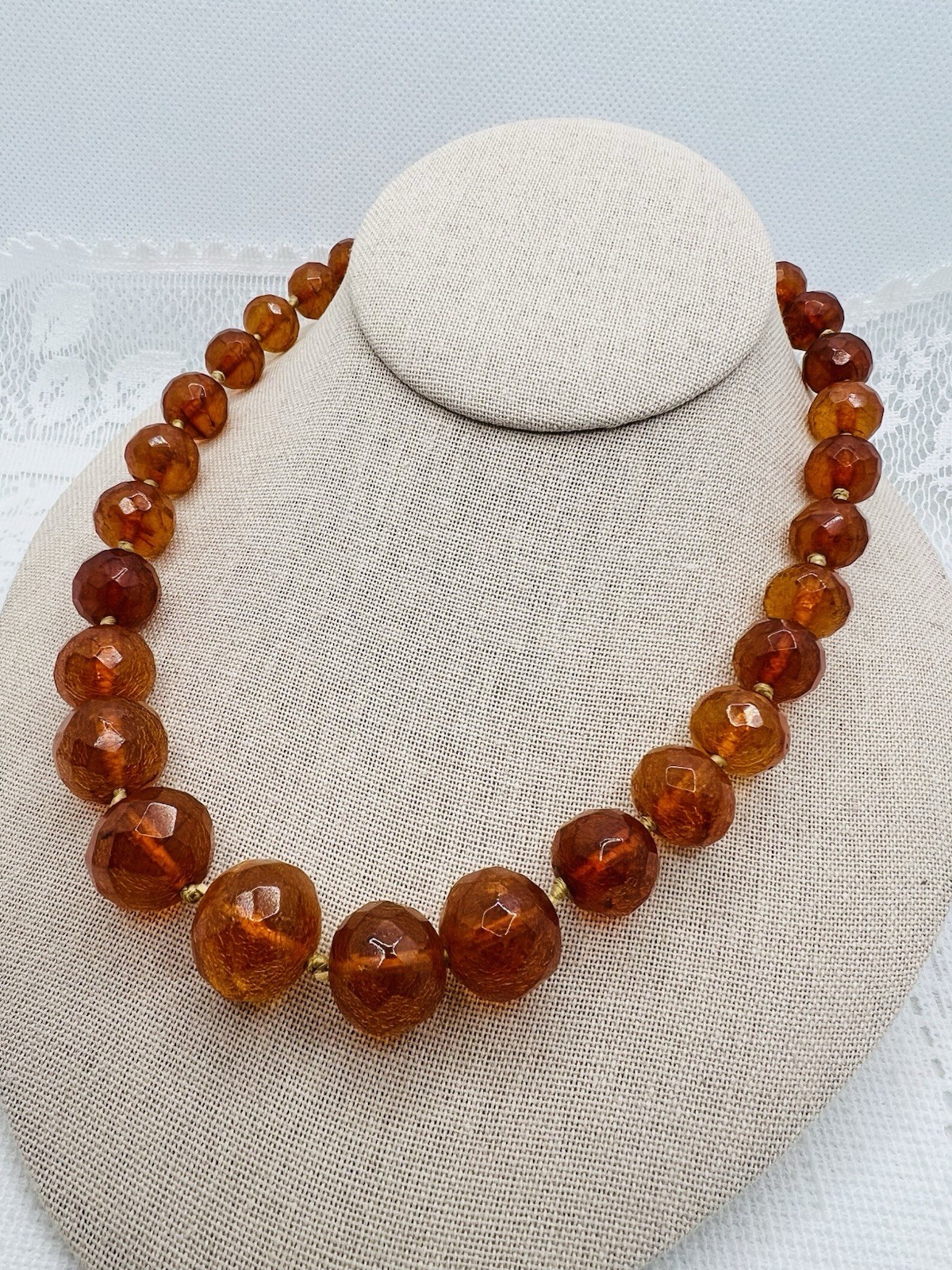 Vintage Rare GORGEOUS FACETED AMBER Hand Knotted NECKLACE – 44 GRAMS