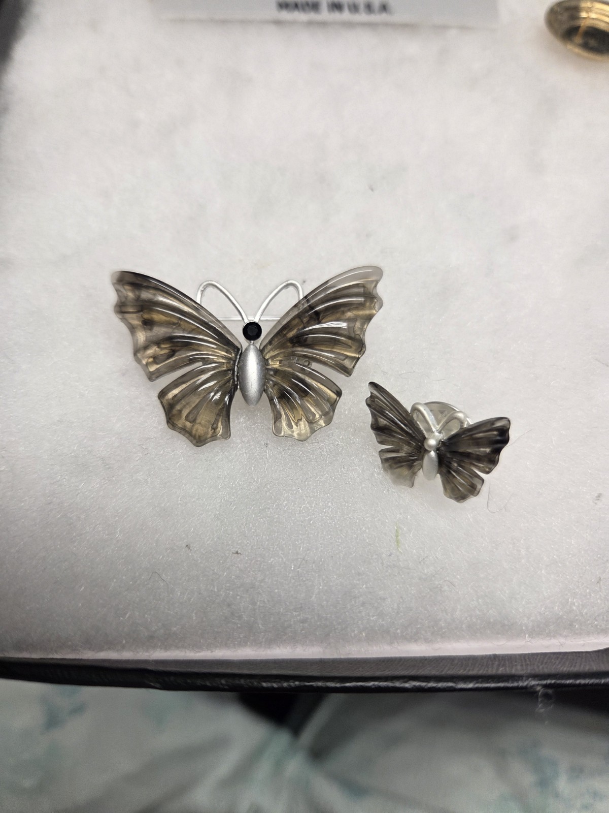 Vtg nos silver tone gray resin Butterfly combo Pins