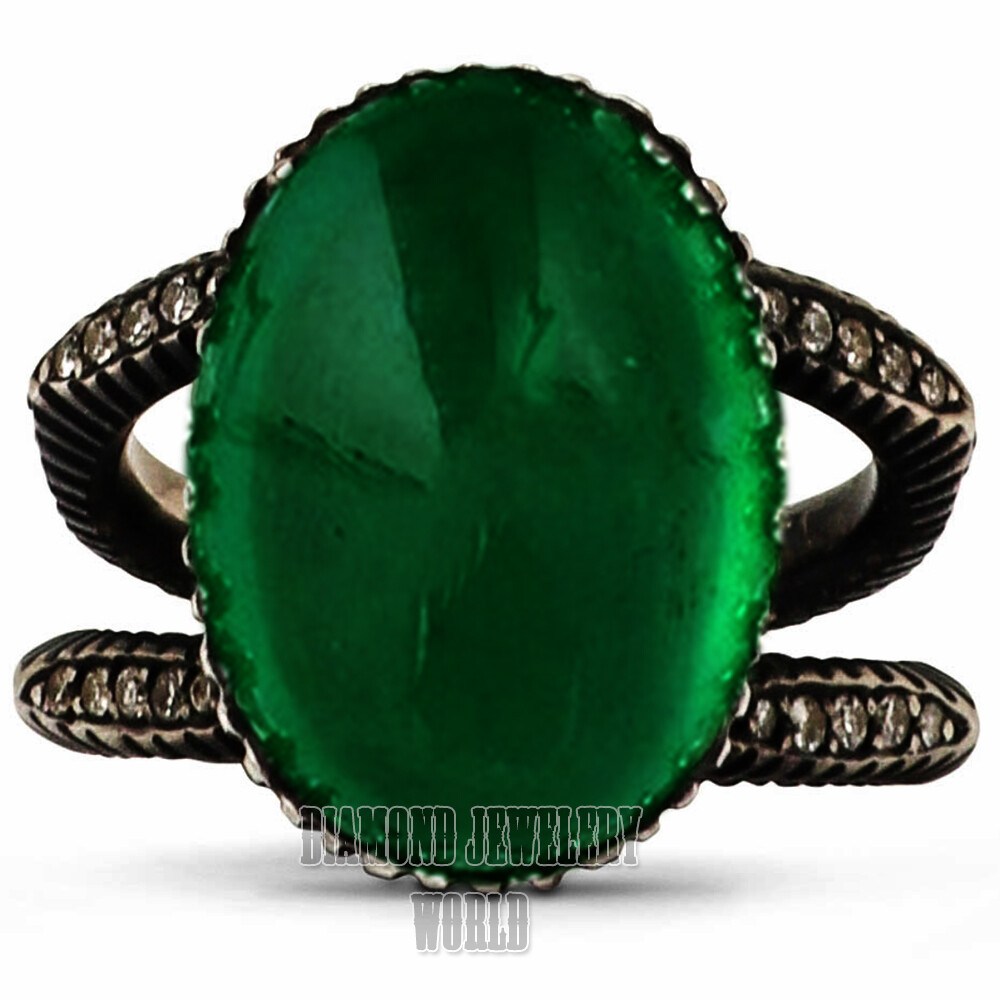 1.18ctw Rose Cut Diamond Emerald Studded Silver Victorian Gorgeous Ring Jewelry