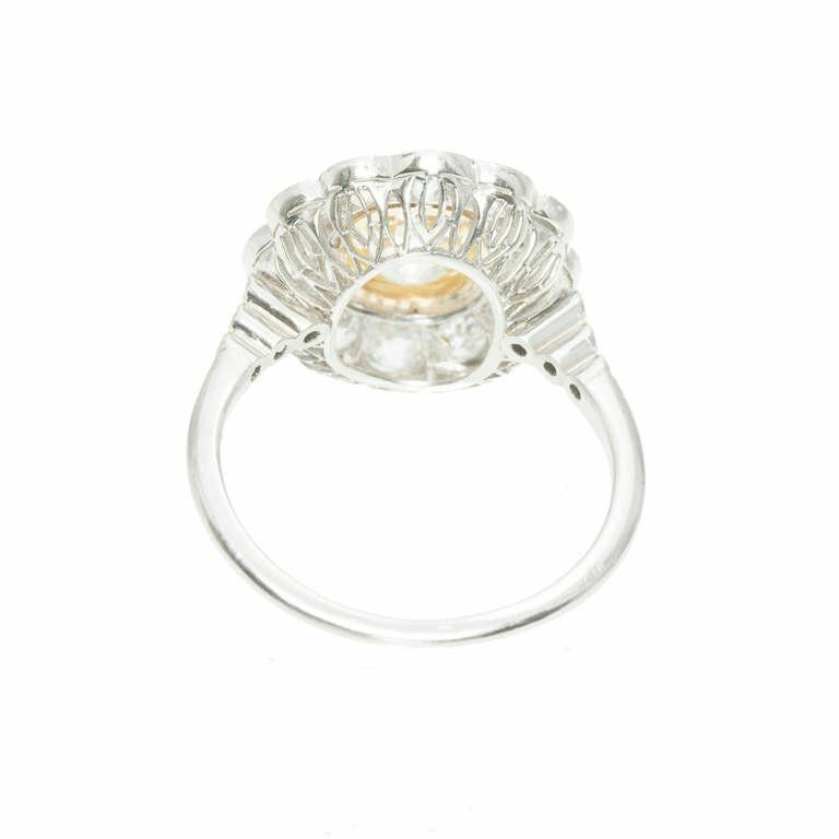 Victorian 1900 1.39ct Natural Fancy Light Yellow Old Mine Diamond Platinum Ring