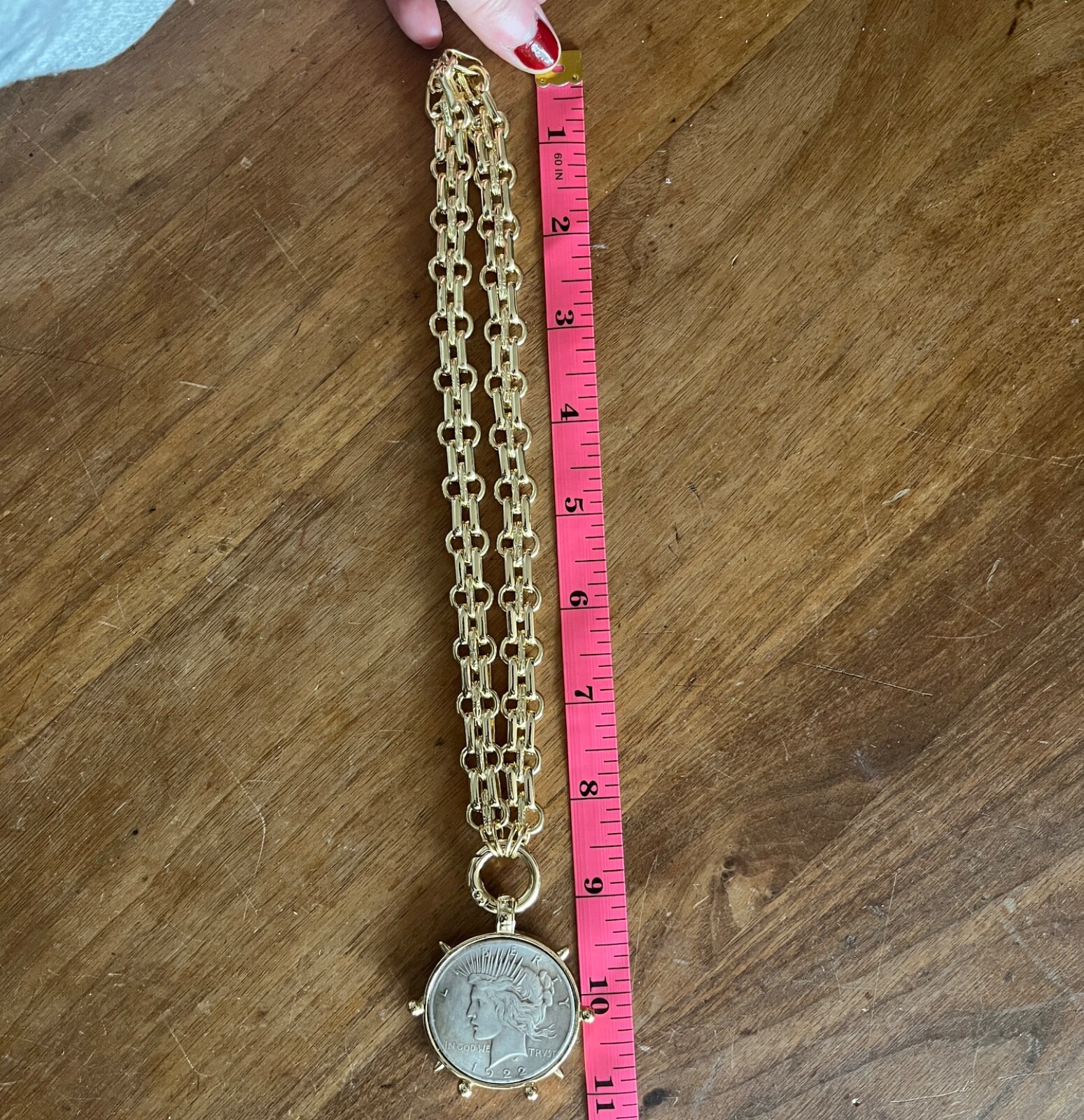 Dual Sided Statement large vintage coin pendant with chunky chain.