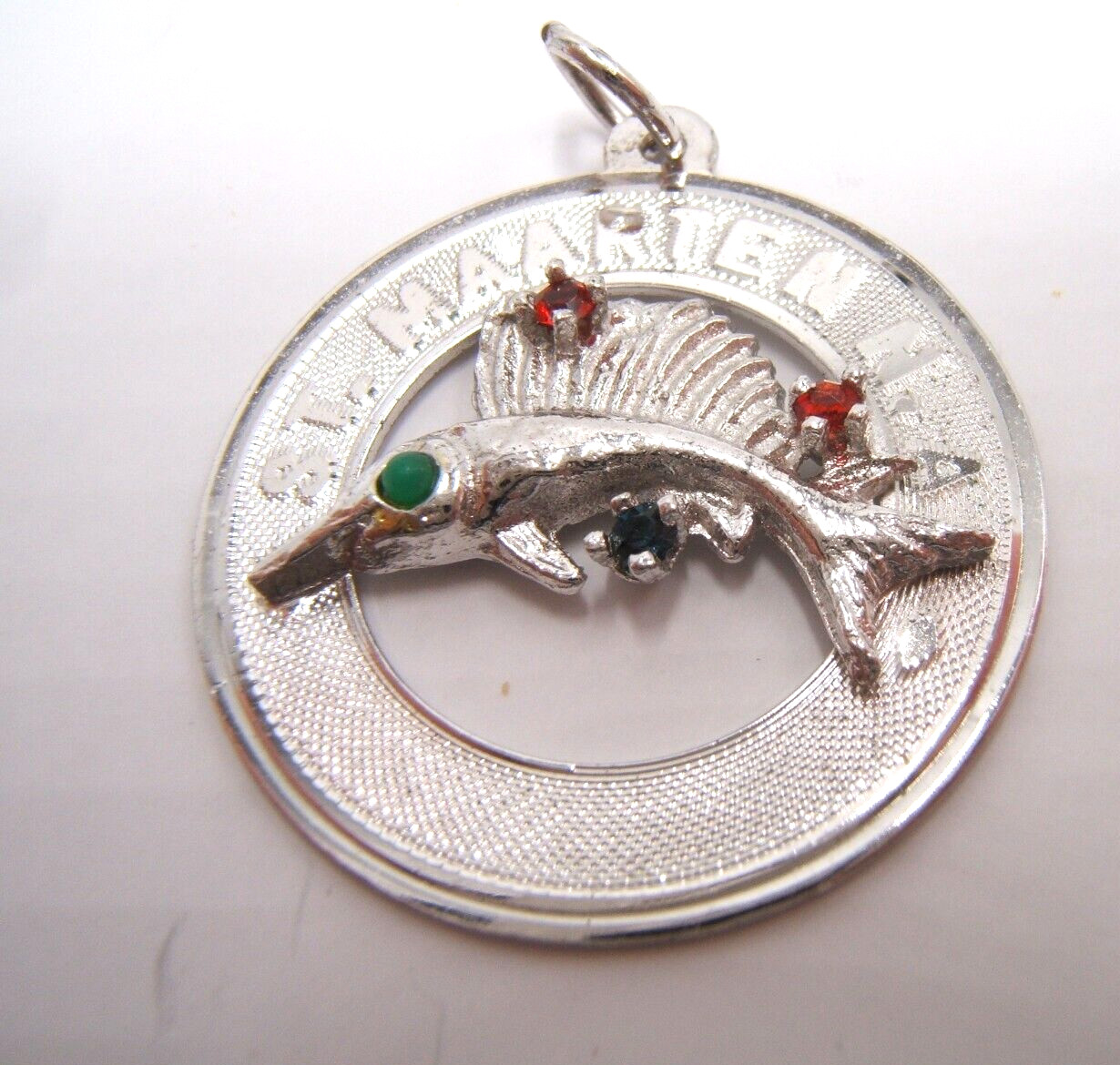 VINTAGE STERLING SILVER CHARM ST MAARTEN N.A. JEWELED FISH