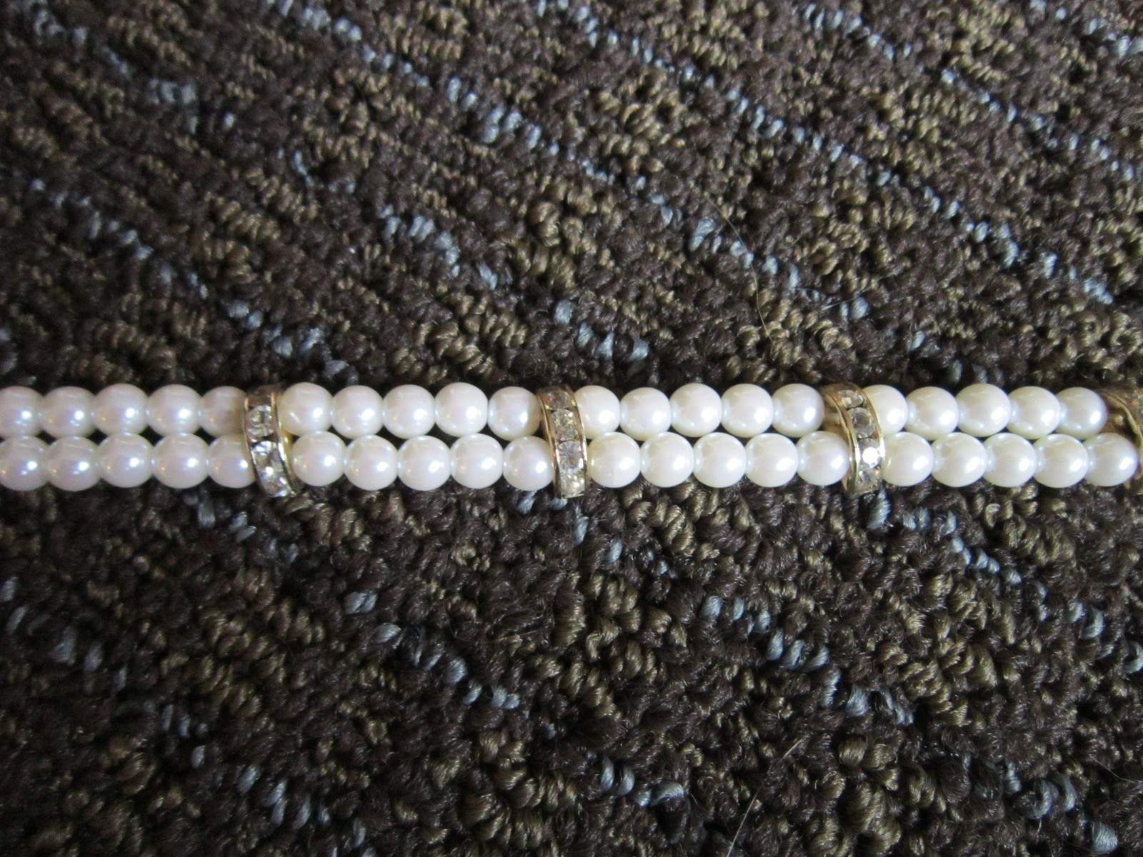 Faux Pearl Rhinestone Choker Necklace & Bracelet Gold tone Trim Elegant VTG