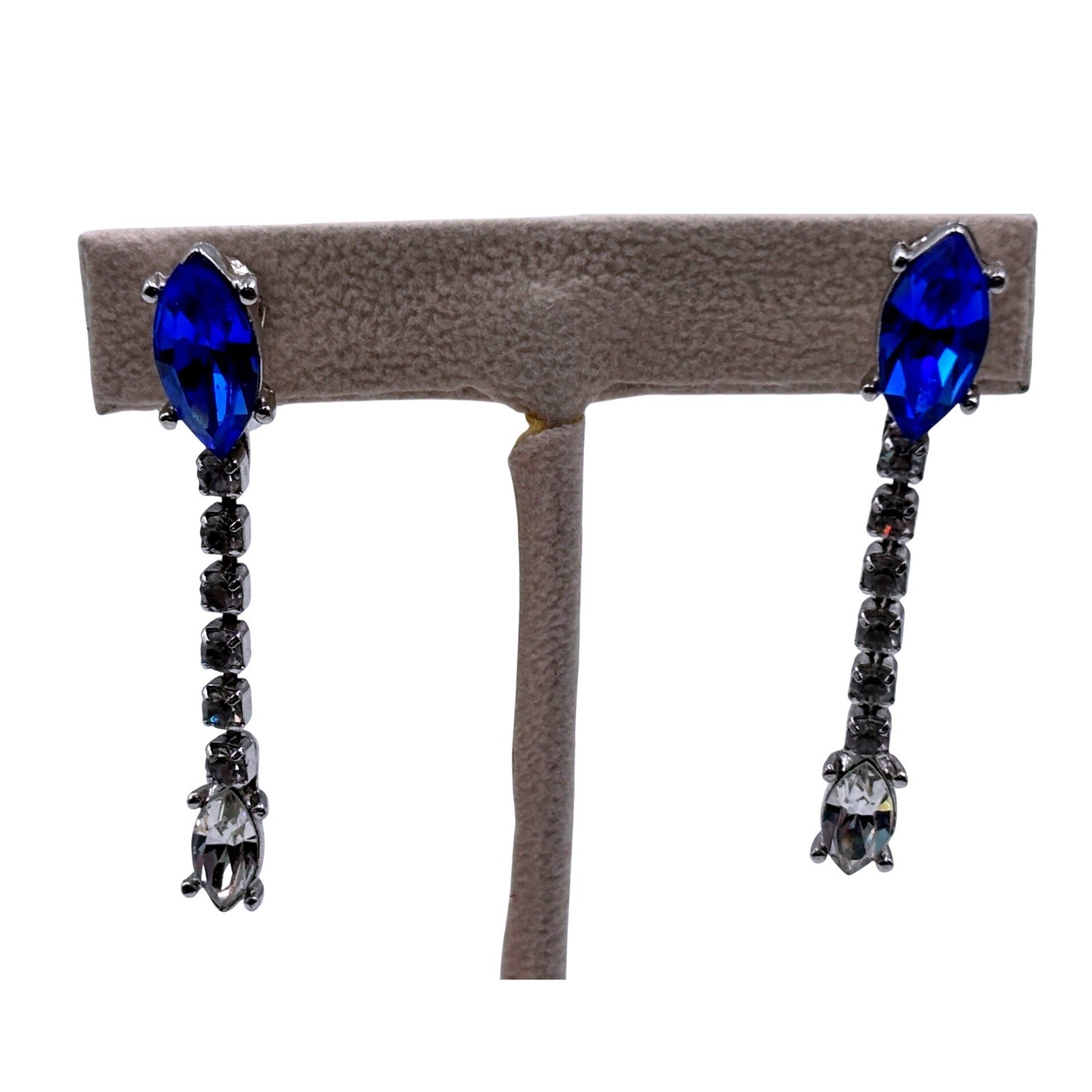 VINTAGE Yves Saint Laurent YSL Vintage Blue Clear Crystal Drop Clip On Earrings
