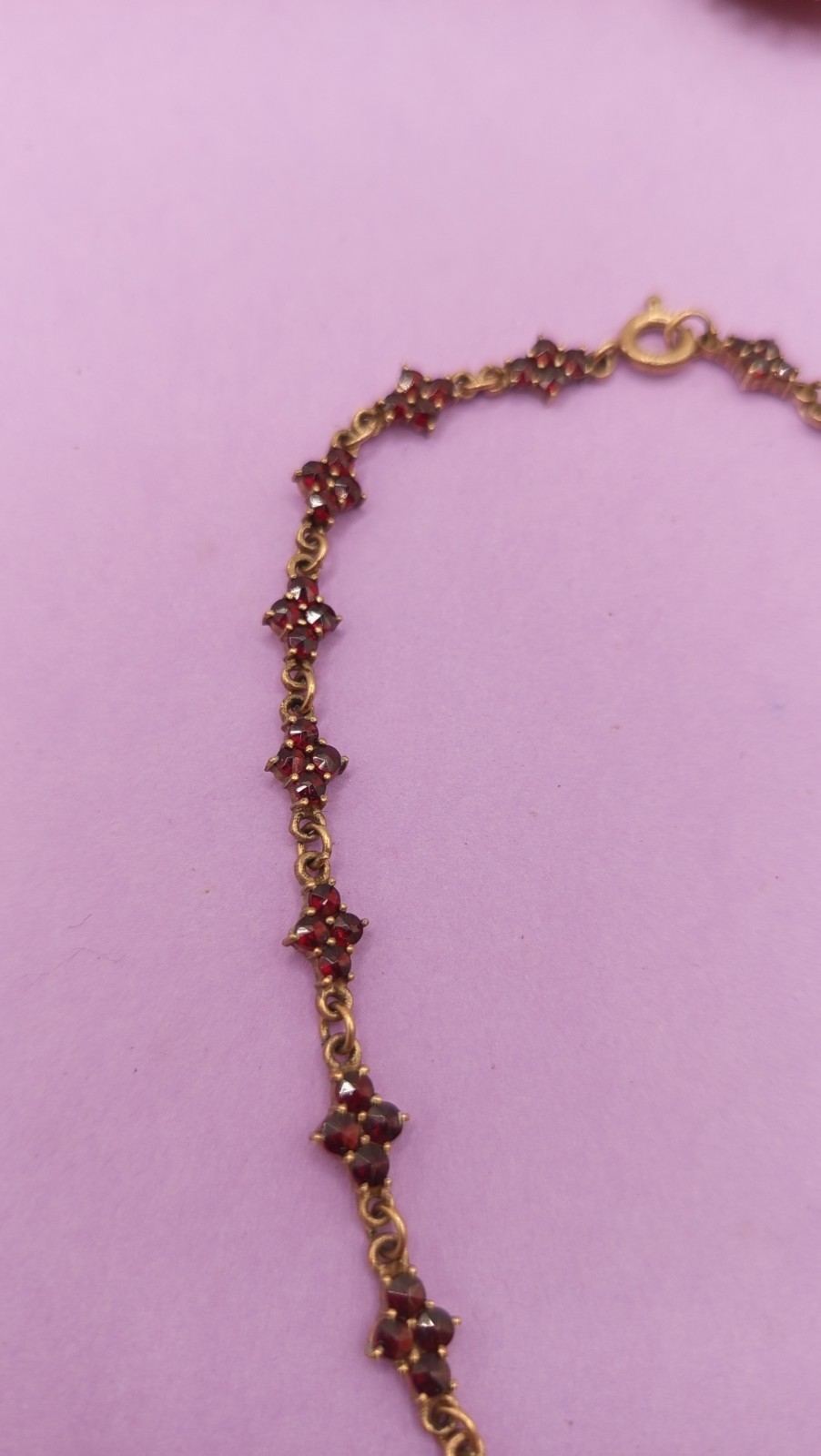 NO TARIFF Antique Bohemian Garnet Necklace Gold Tone VIntage 8 7/8″
