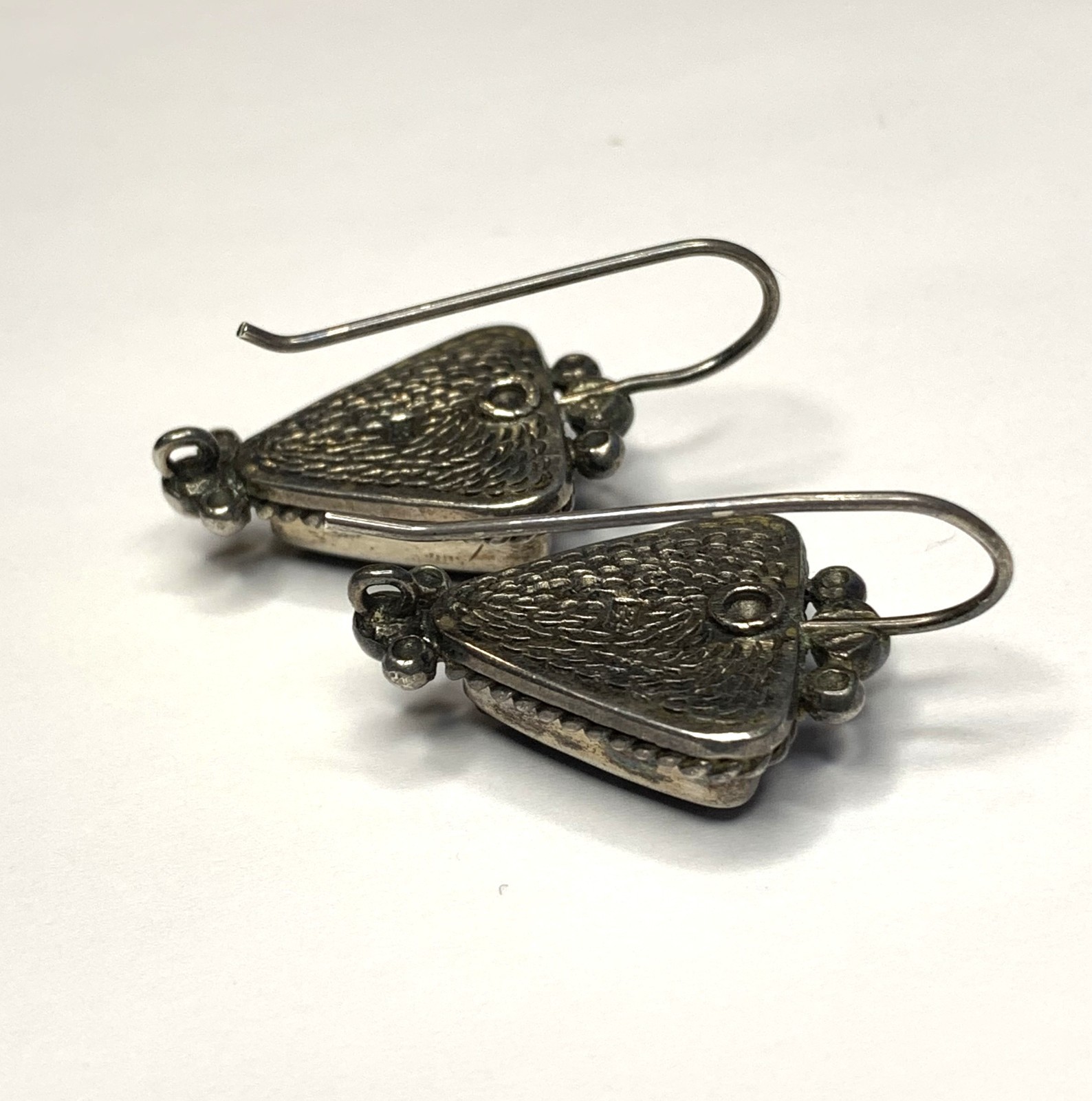 Vintage Handcrafted Sterling Silver Black Onyx Hook Earrings Southwest