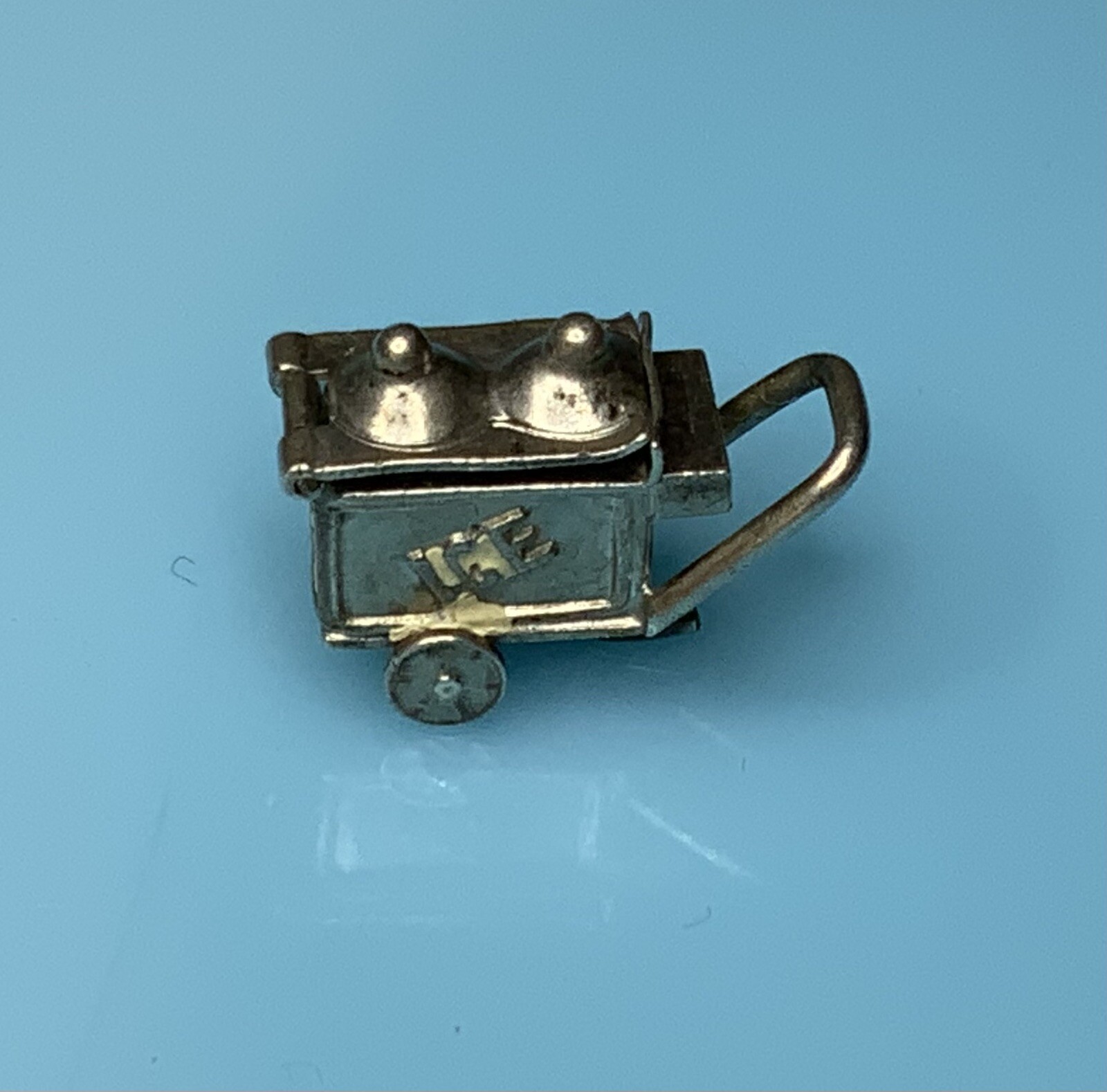 Vintage Sterling 3D Movable Love & Luck Enamel Ice Cream Cart Bracelet Charm 1.5