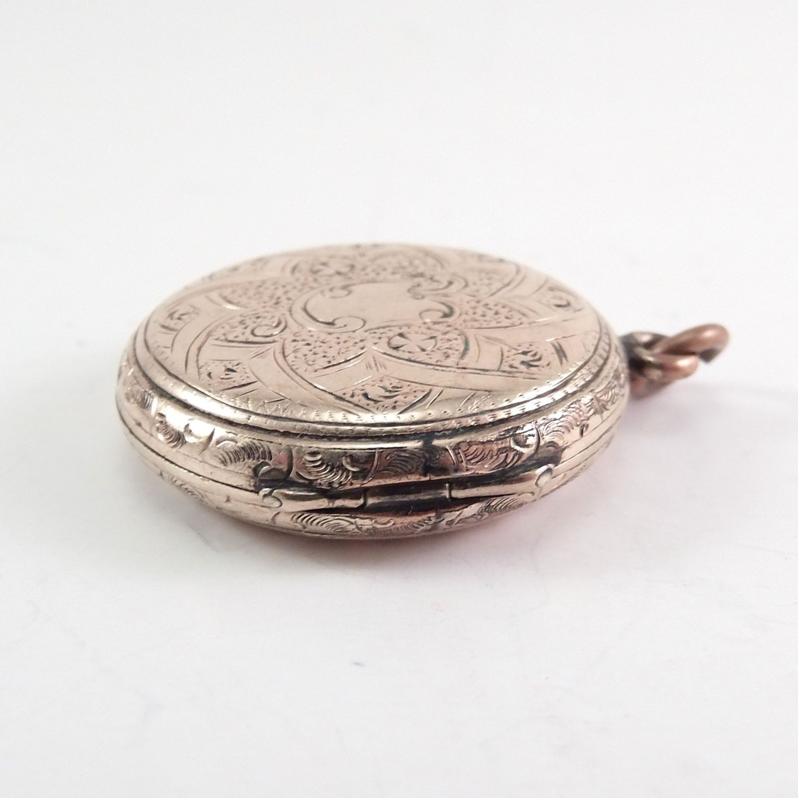 Antique Victorian Rolled Gold Engraved Round Locket Hair Receiver Ornate