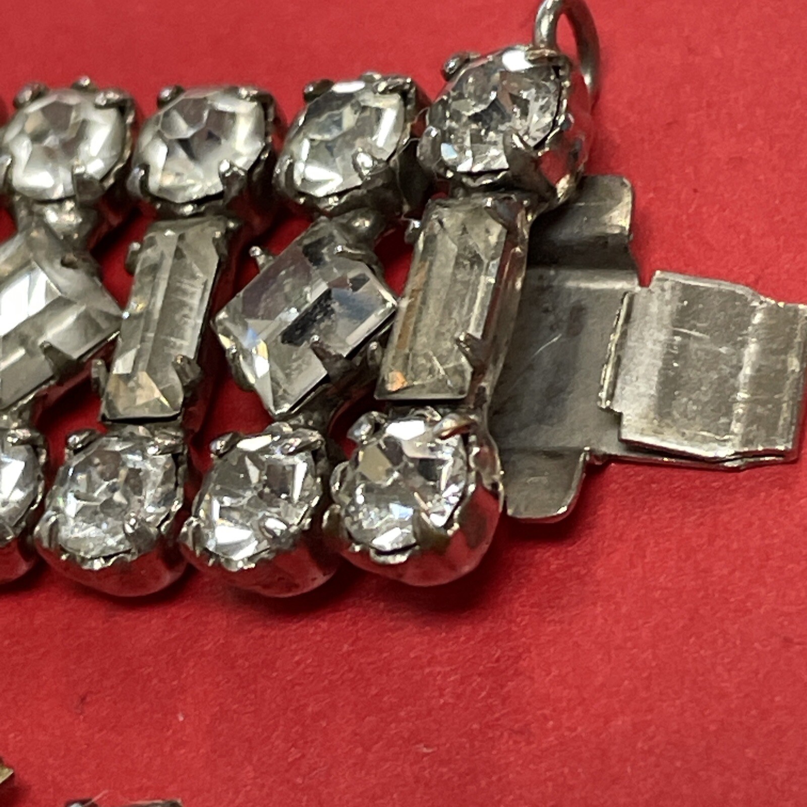 VINTAGE UNSIGNED SILVER TONE RHINESTONE BAGUETTE BRACELET NECKLACE *SEE DETAILS*