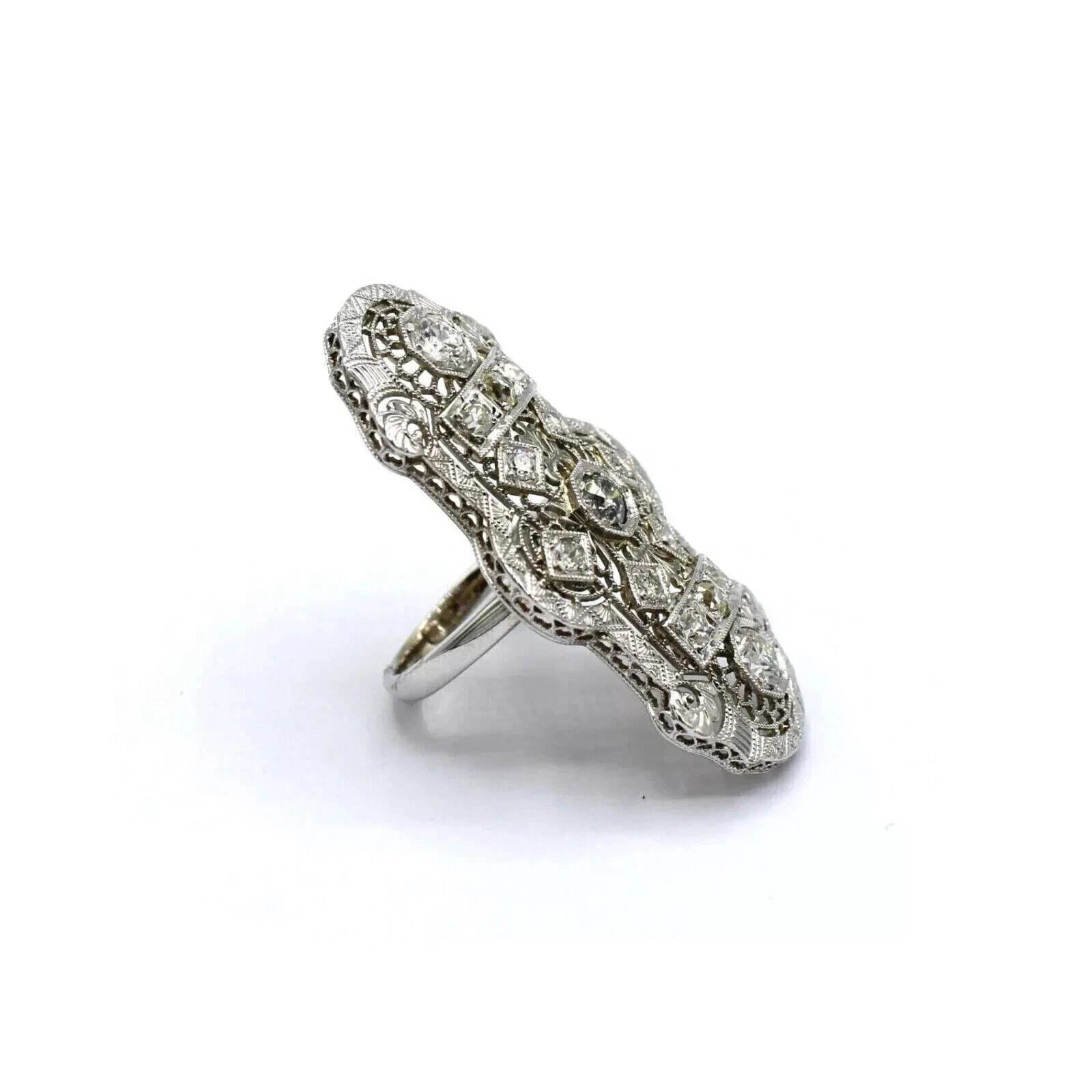Art Deco Vintage Style 3.2Ct Lab Created Diamond 14K White Gold FN Filigree Ring