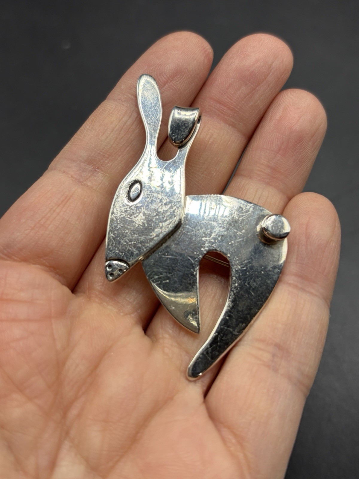 Vintage Mexico Bunny Rabbit Pendant Brooch Sterling Silver 925 Taxco Animal 14g