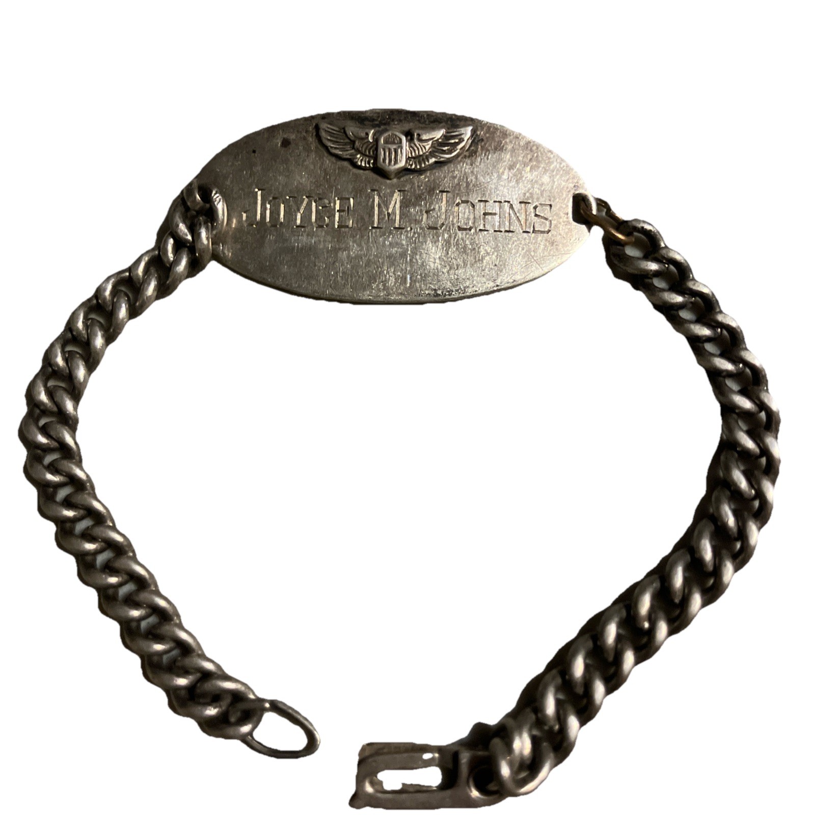 Drw- Sterling Silver WWII Air Force ID Bracelet Joyce M Johns Military