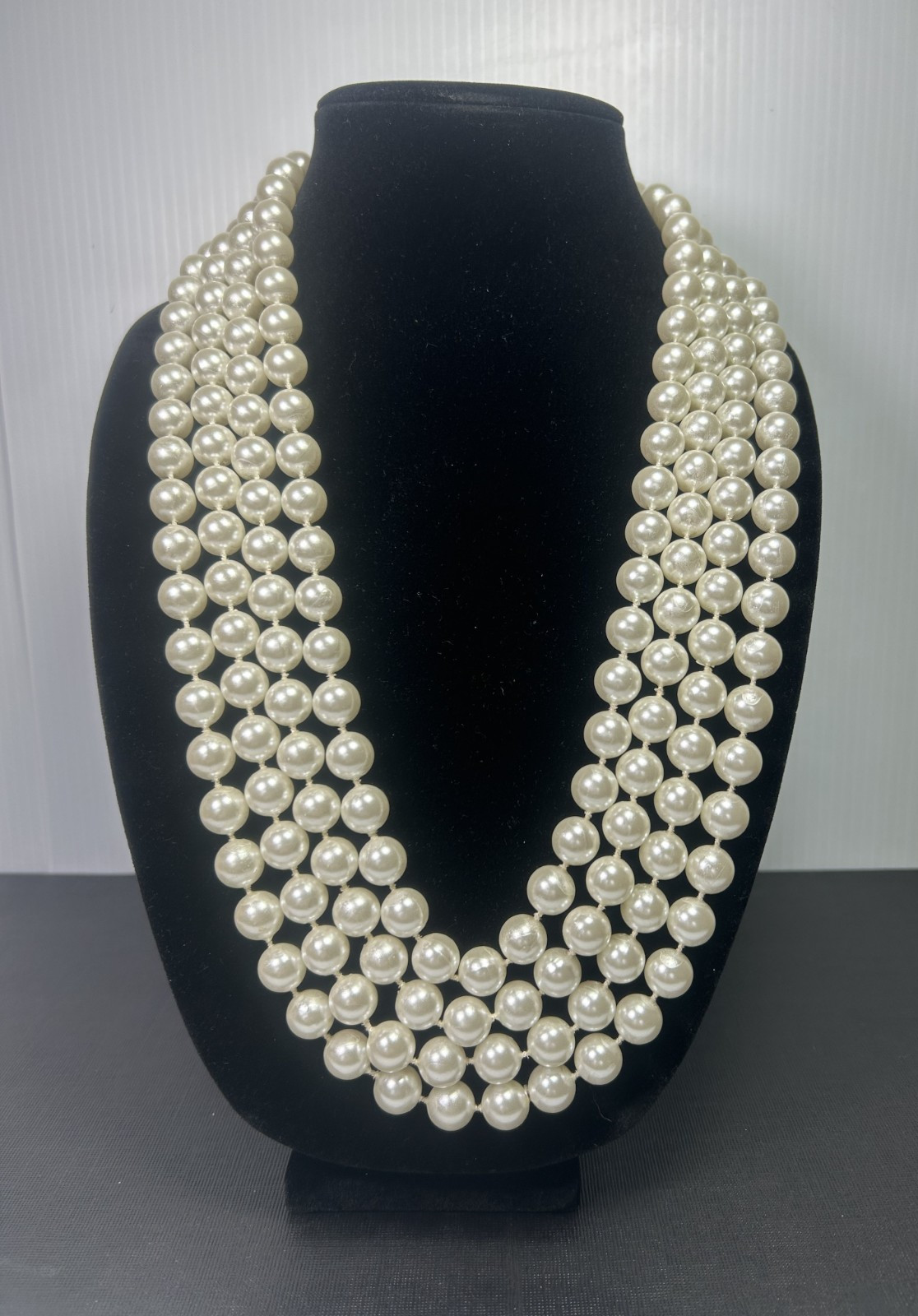 118″ Vintage Single Long Strand Faux Imitation White Pearl Necklace