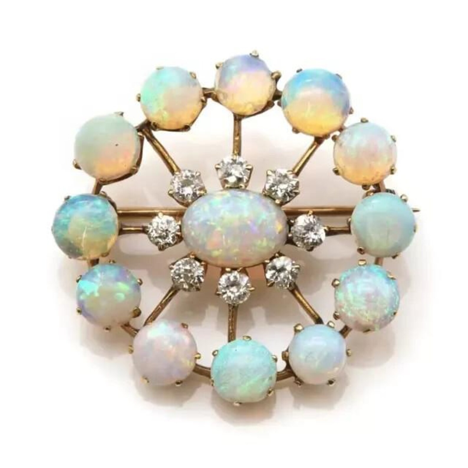 3 Ct Oval Cut Lab Created Fire Opal Circle Attractive Brooch Pin 14K Gold Plated