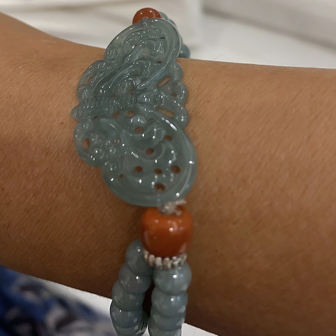 Natural A Jade Blue Water Butterfly Bracelet Chinese Style Hand Carved Jewelry
