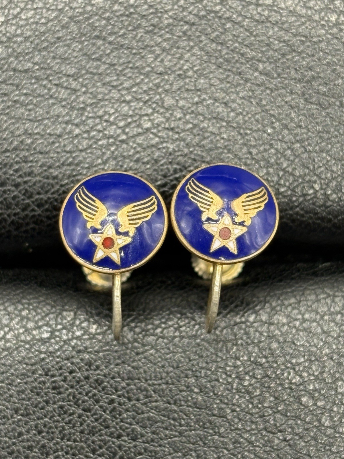 Antique U.S. Army Gold Sterling Silver Screw Back Earrings B24
