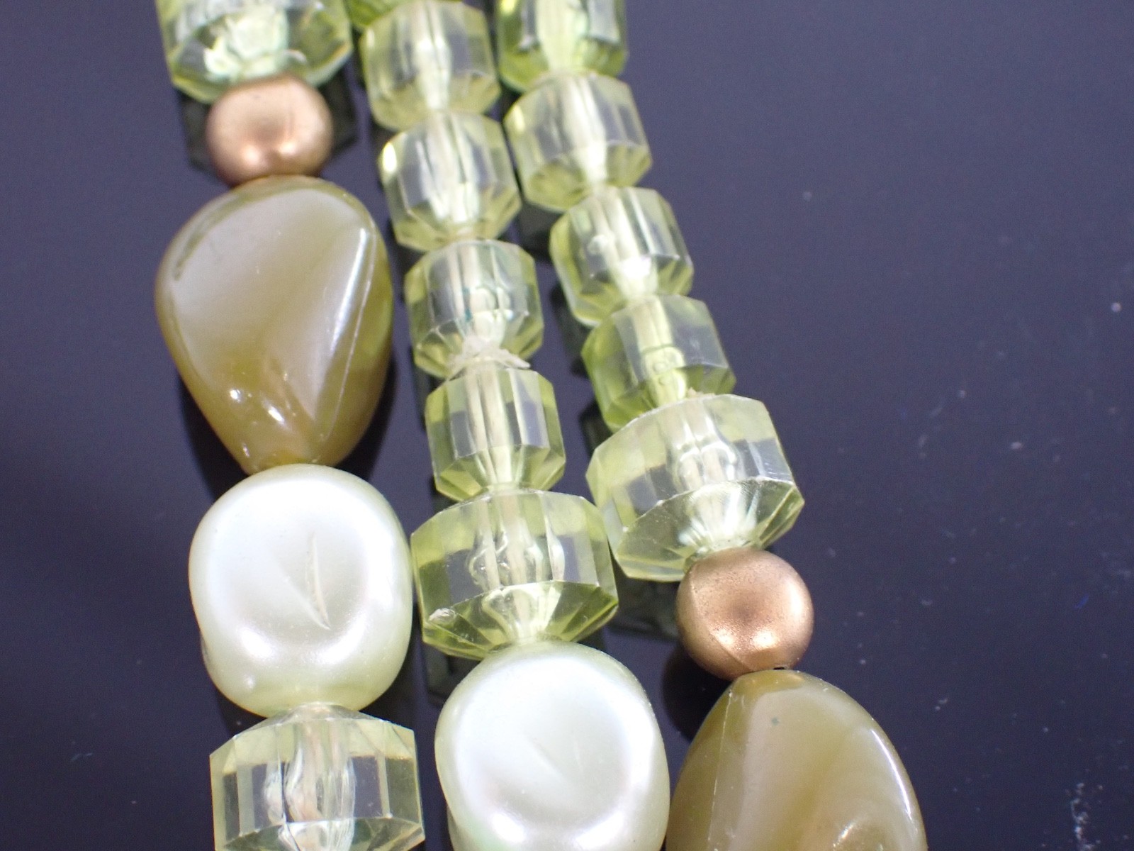 Vintage West Germany Multi Strand Green Bead Necklace 16.5–18″