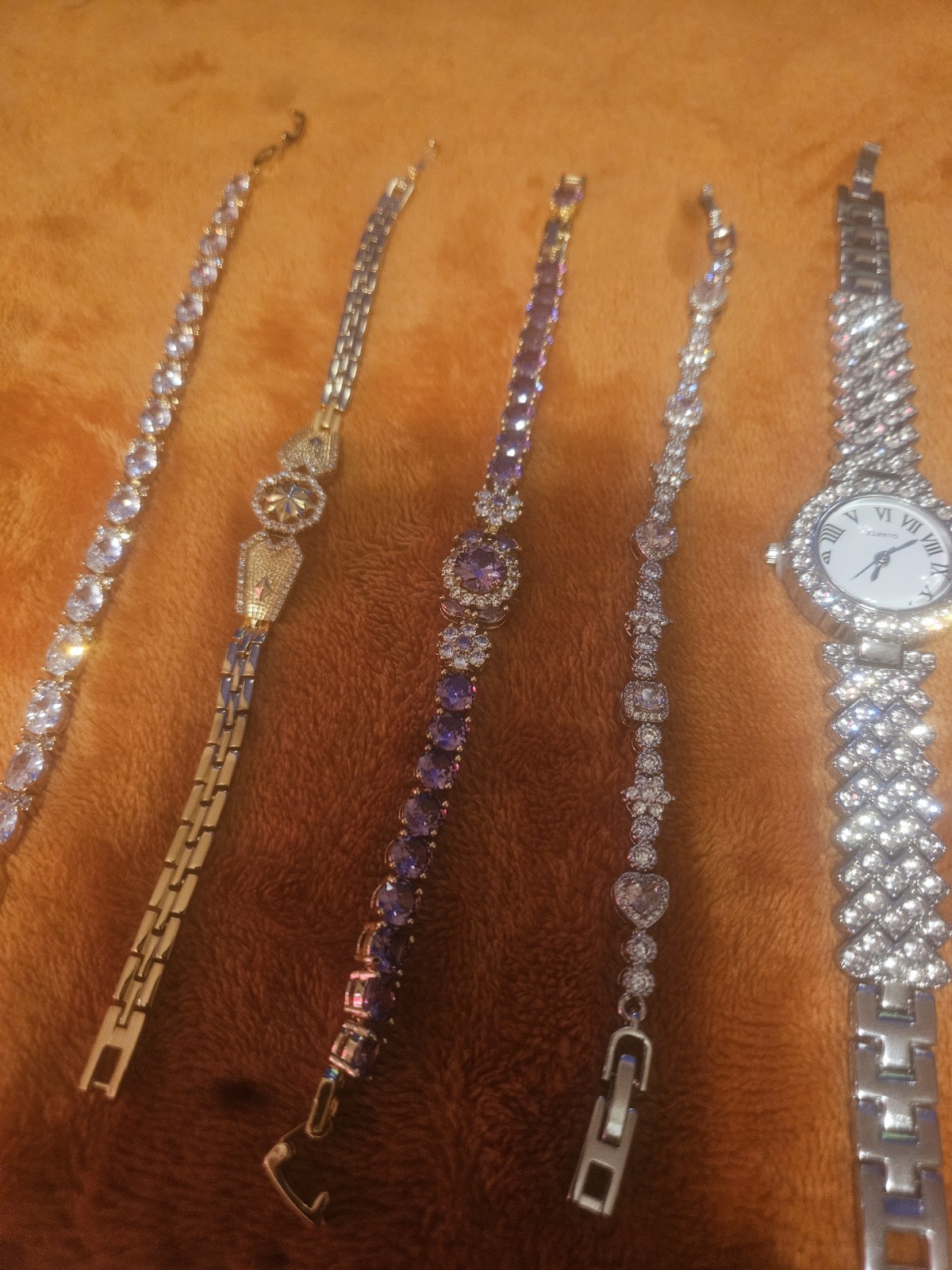 Quartz Mixed Lot Bracelets & Wristwatch, 5pcs, Mixed Metals, Silver Gold Purple