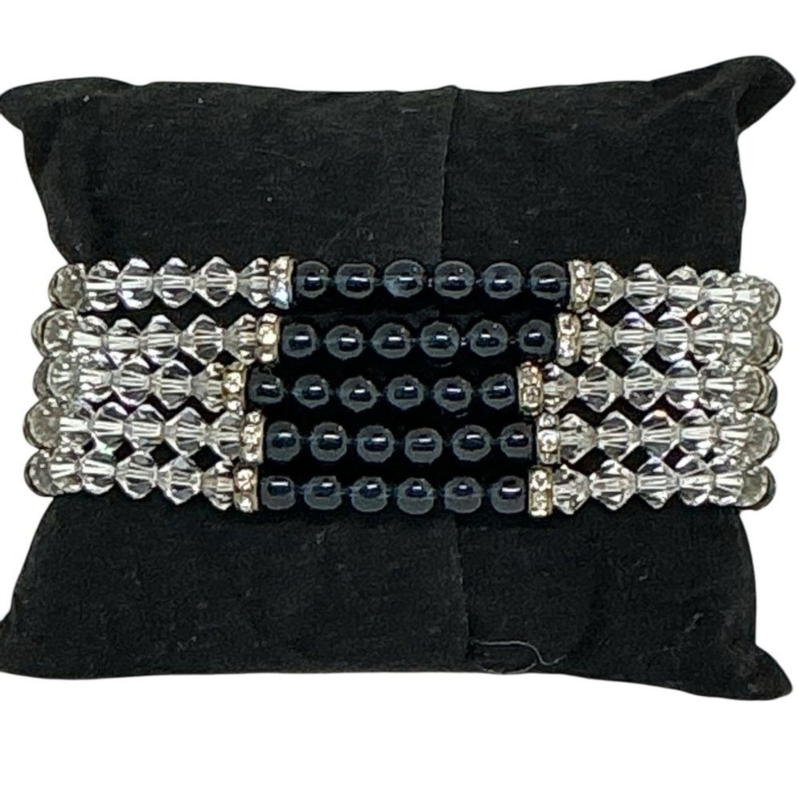 Vintage HOBÉ Multi Strand Bracelet Sapphire Blue & Crystal Bead Rhinestone Clasp