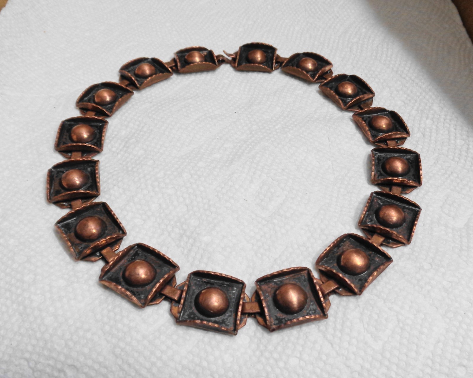 16 inch Vintage Solid Copper Renoir Square Link Necklace 3/4″ 3.7 oz