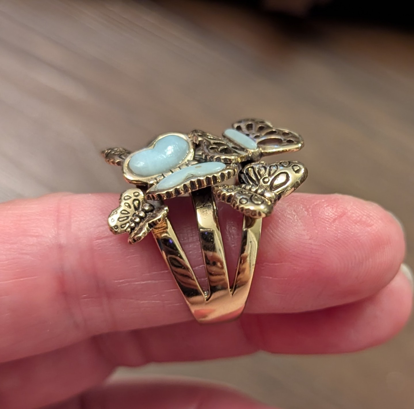 Barse Thailand Genuine Stone Unique Butterfly Detailed Gold Ring Vintage
