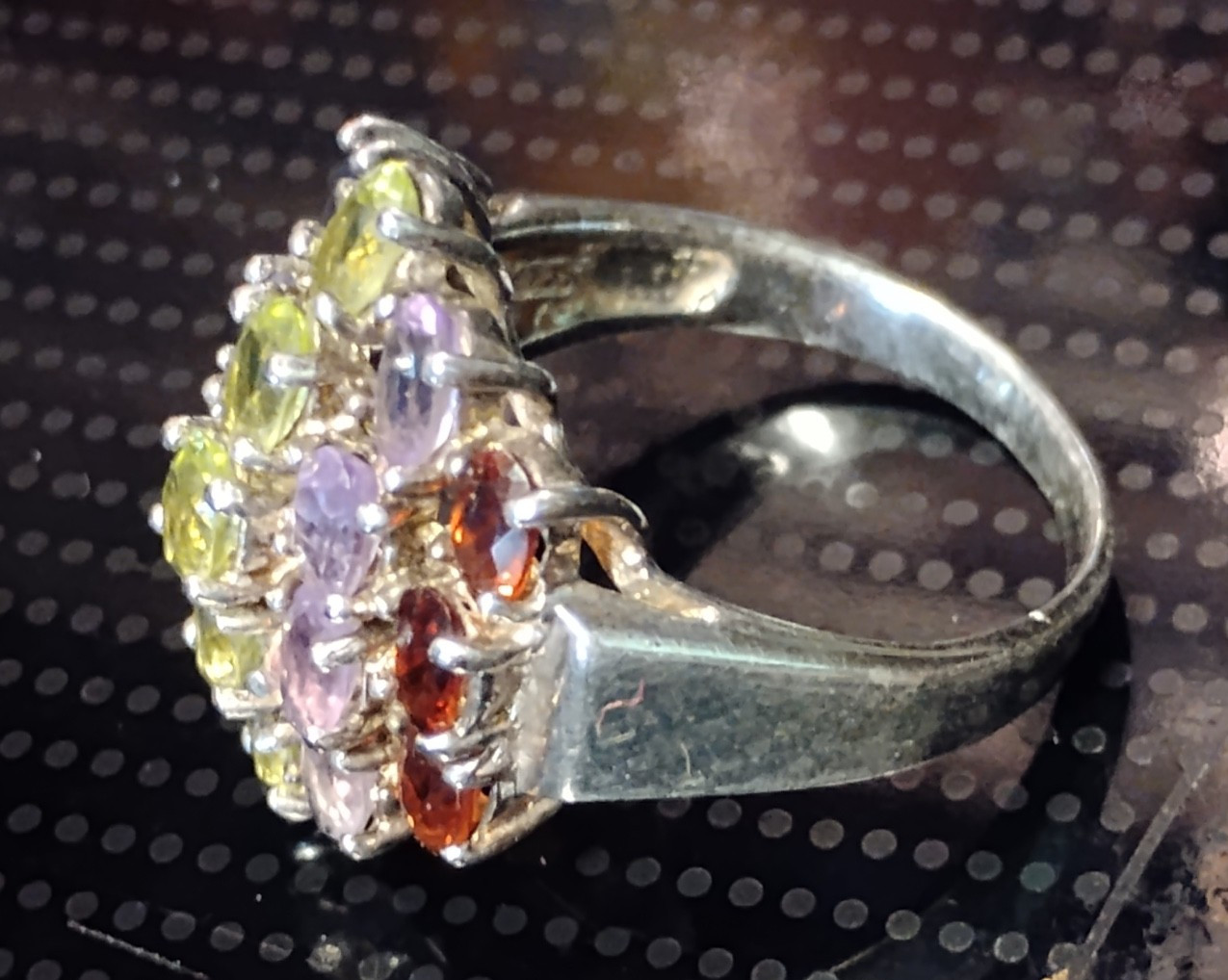 Vintage Ring Sterling Silver Rainbow Multi Gemstone Gem Sapphire/Peridot/Citrine