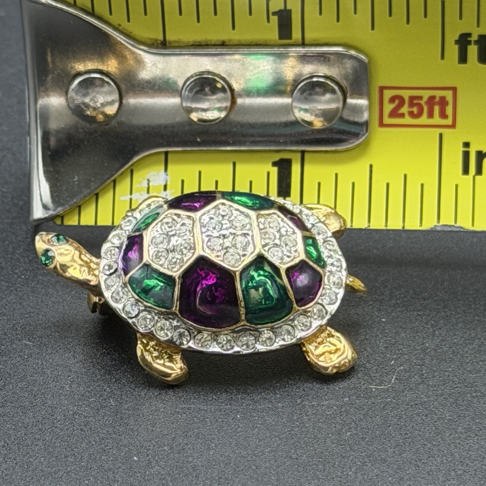 CRYSTAL TURTLE Tortoise Brooch Pin Gold Green Purple VINTAGE Green Eyes