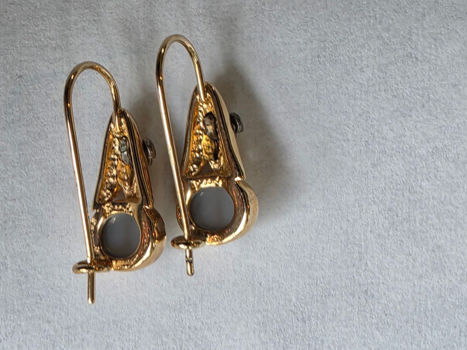 Vintage Earrings 925 Goldtone Sterling Gray Oval Moonstone drops