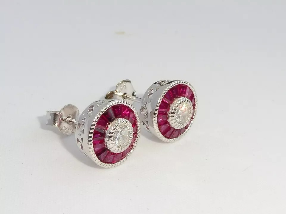 Art Deco Lab Created Diamond Wedding Anniversary New 14K White Gold FN Earrings