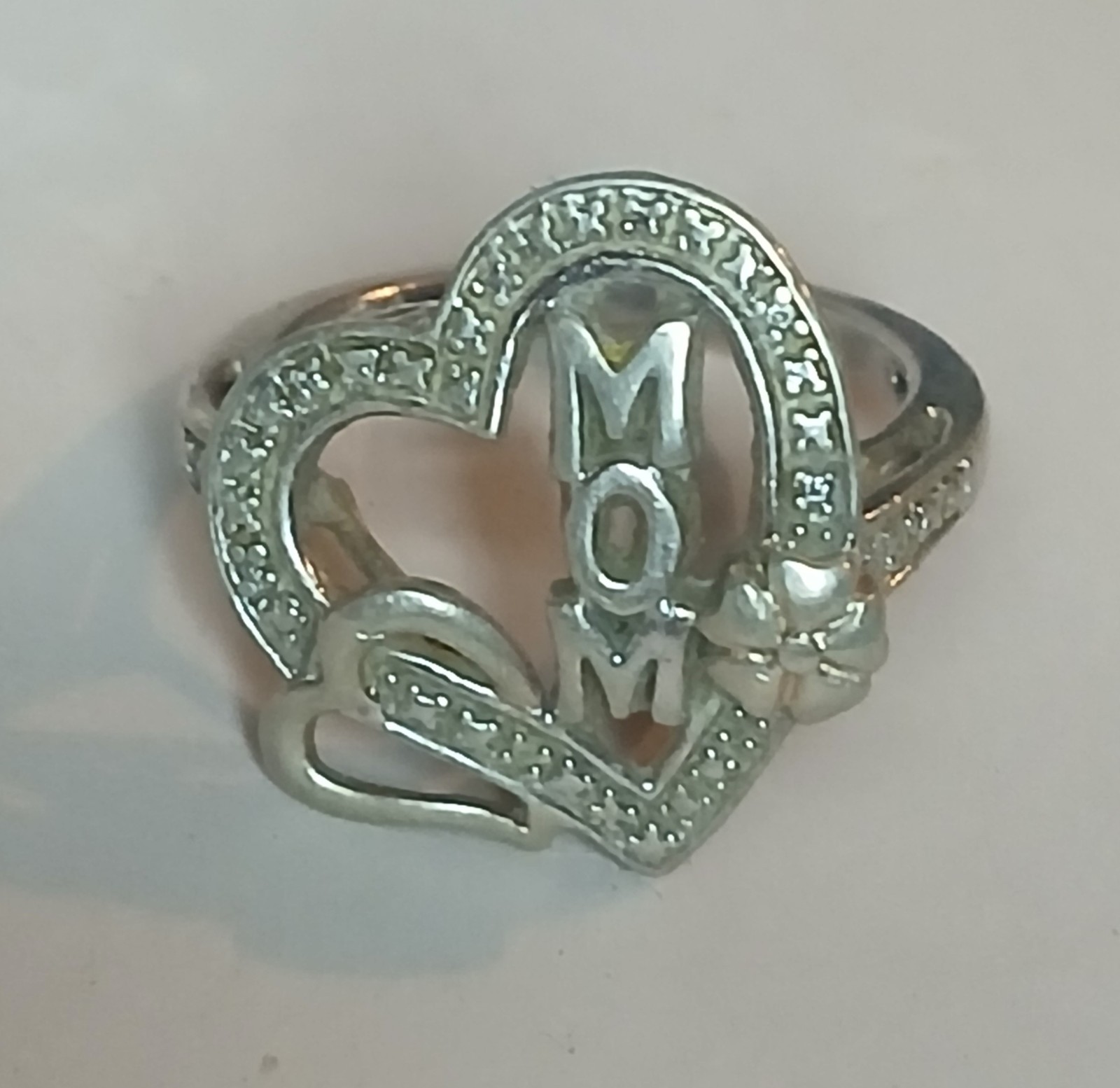 925 Sterling Silver Vintage Two Tone MOM Floral Love Heart Ring Sz 6.5