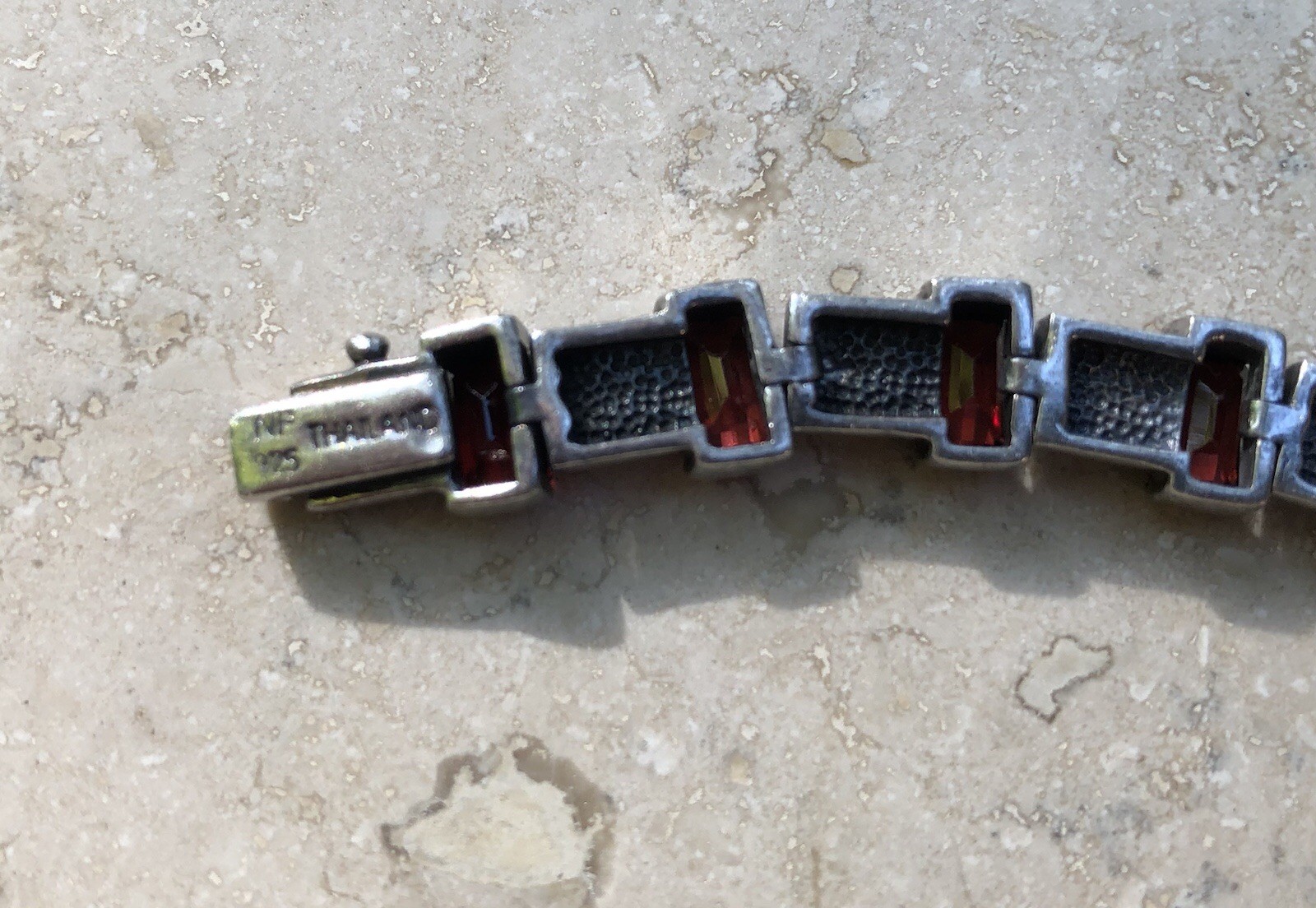 ❤️✨VINTAGE Sterling Silver EMERALD CUT GARNET & MARCASITE ESTATE Tennis Bracelet