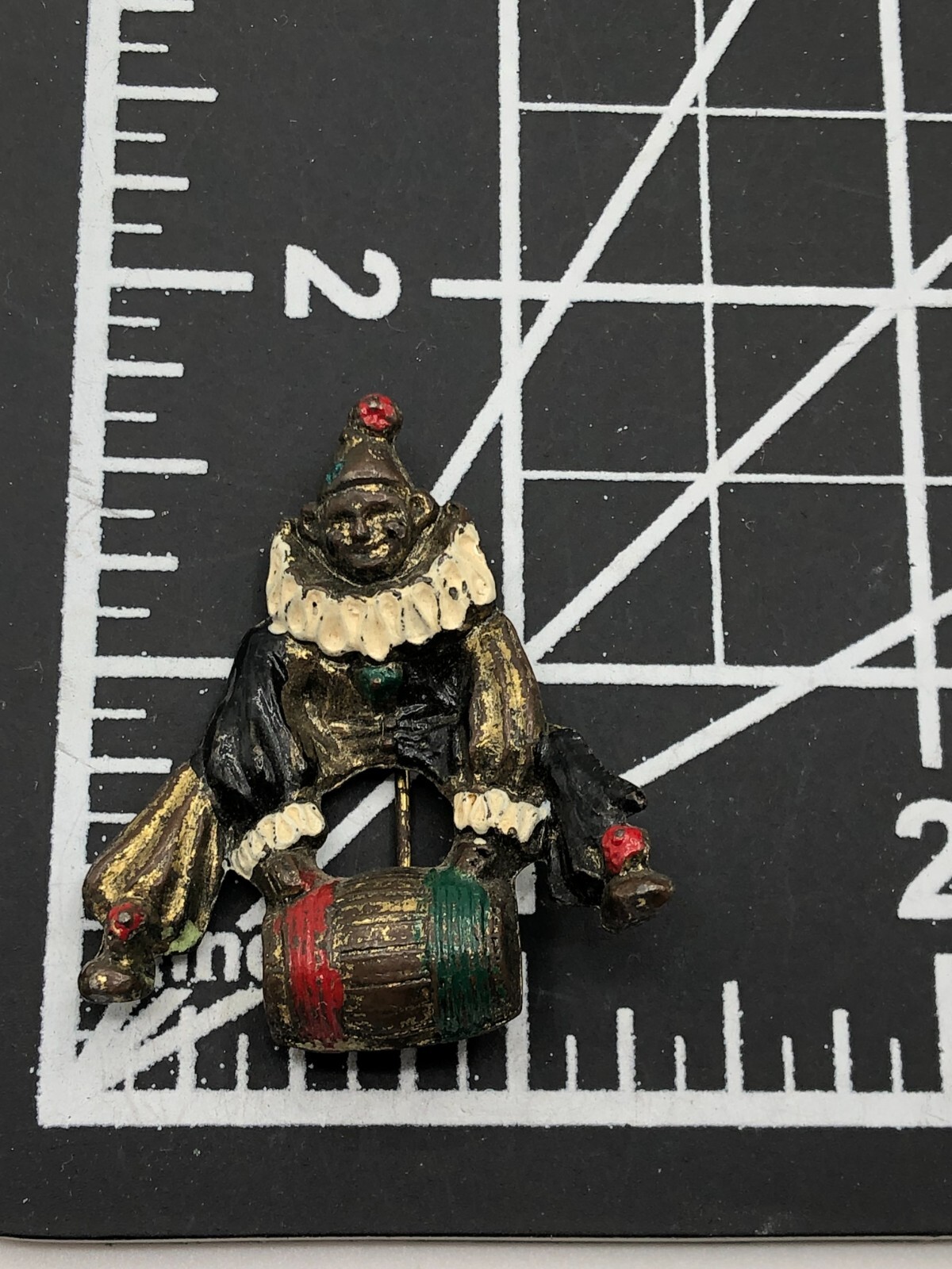 Antique Vintage Cast Iron Enamel Clown Pin Brooch C Clasp Early 20th Century