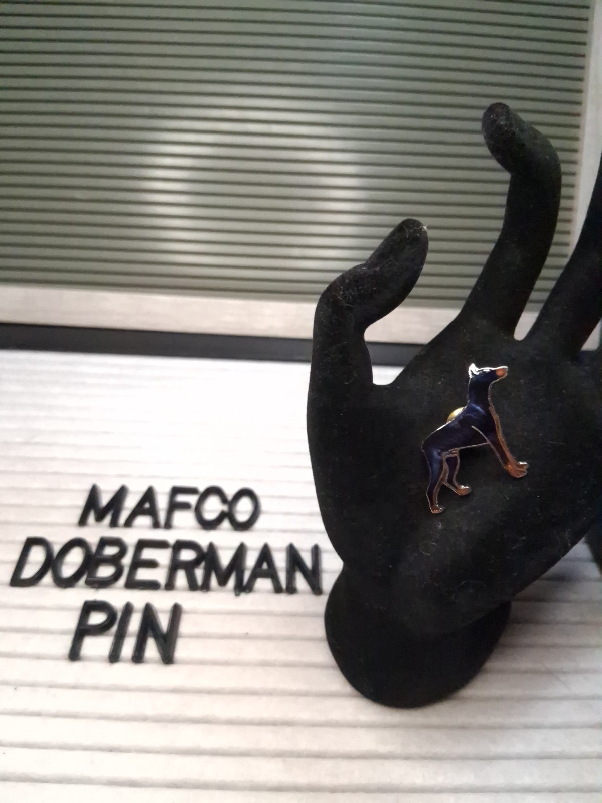 Vintage Mafco Collectible Dog Pin Doberman Brooch Silver Tone Blue Enamel Signed