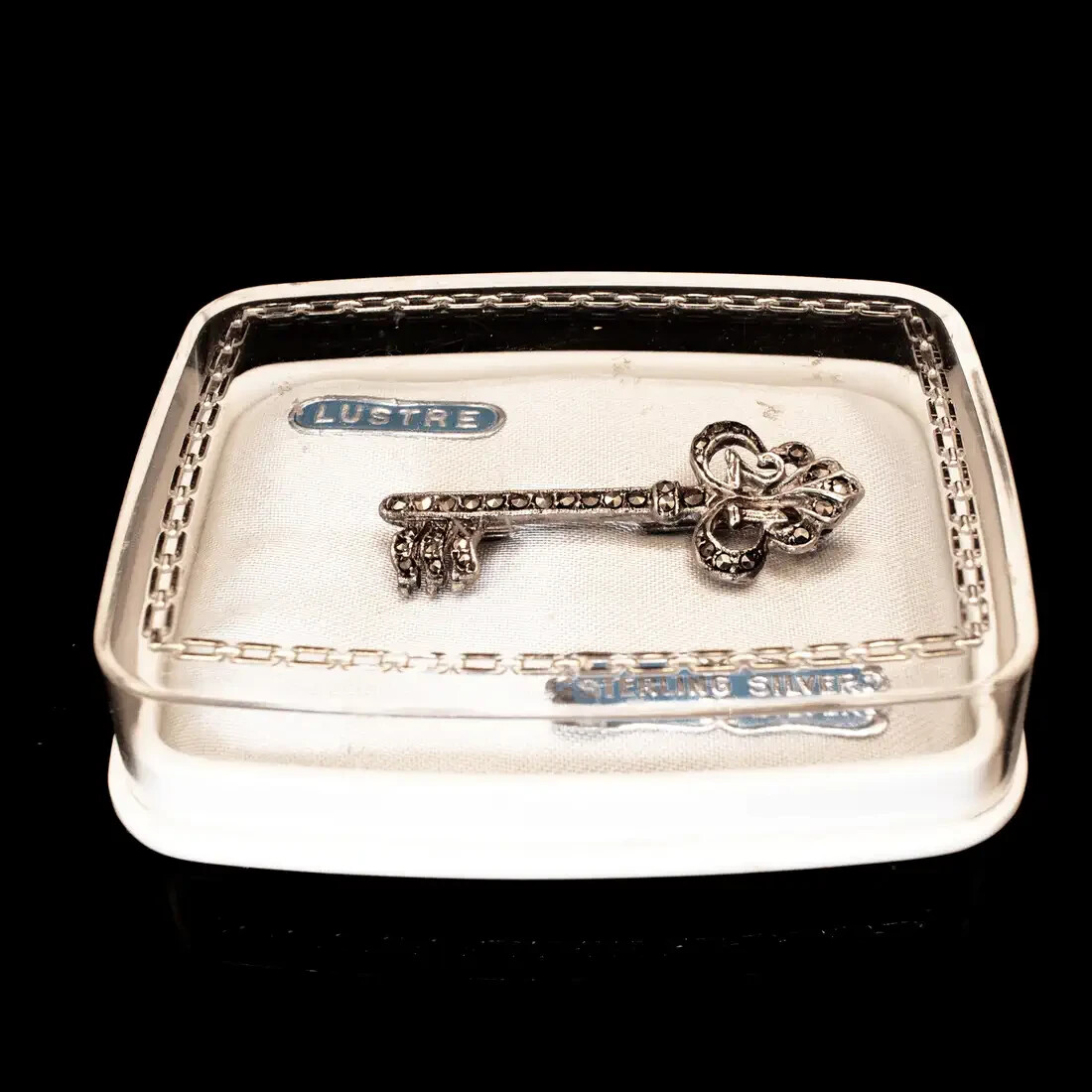 VTG Lustre Sterling Silver Marcasite 21st Birthday Anniversary Key Brooch Pin