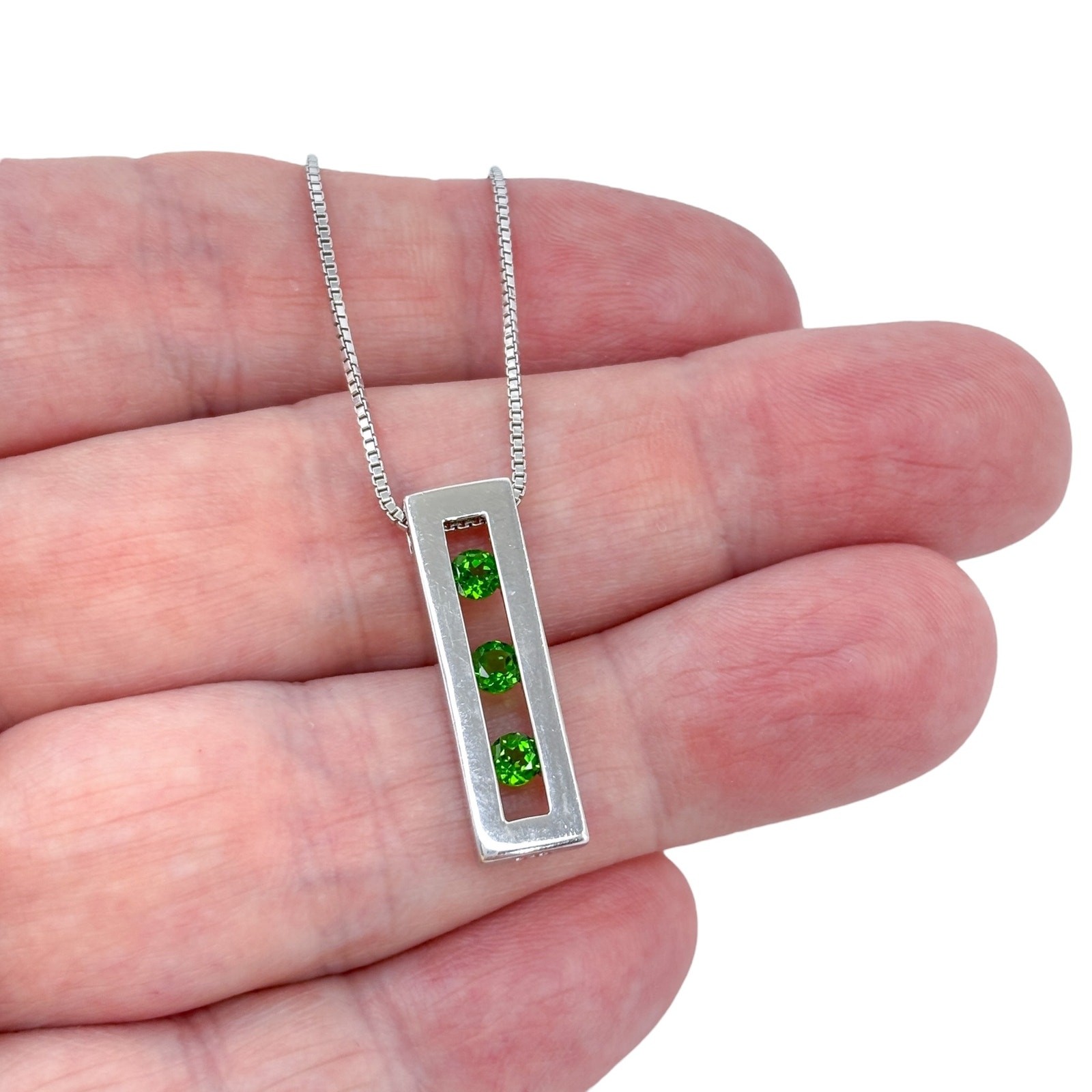 Green Triple Diopside Pendant | Sterling Silver 925 Necklace 16”-18” Gift