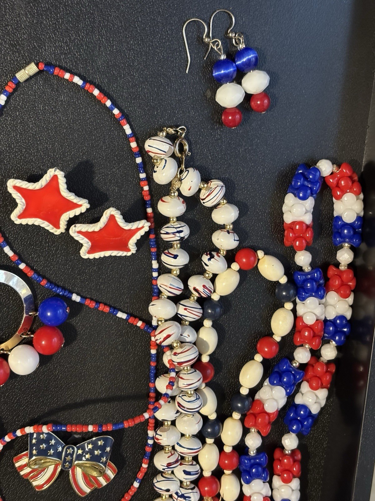 Vintage Patriotic Jewelry Lot Signed & Unsigned Plastic Enamel Rhinestones