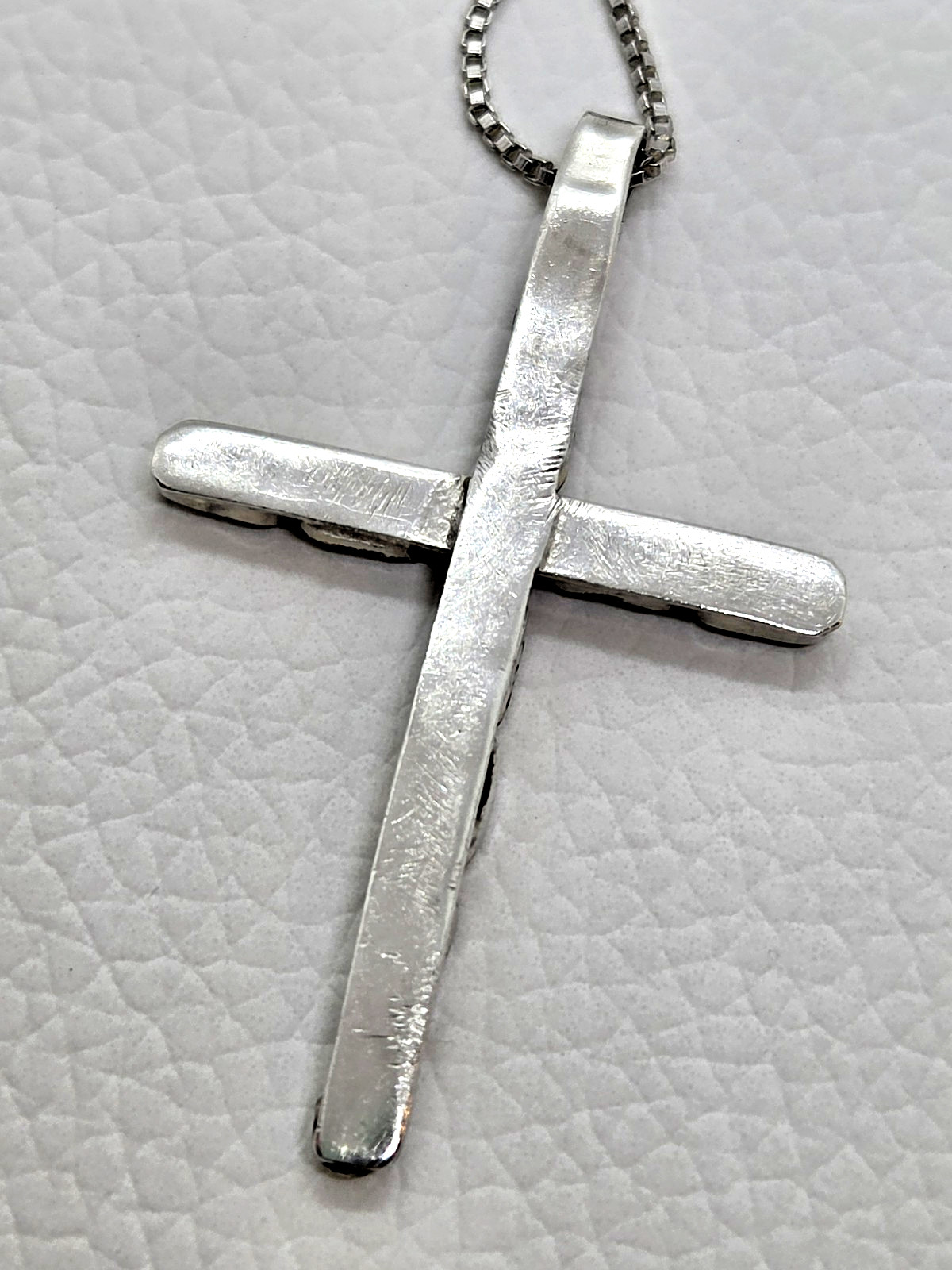 Vintage Handcrafted Native Silver Inlay Turquoise Cross 1.5″ Chain Necklace 18″