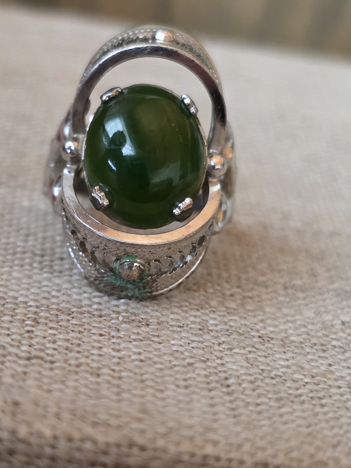 Vintage Beautiful Unusual Ornate Jade Ring Size 4.75