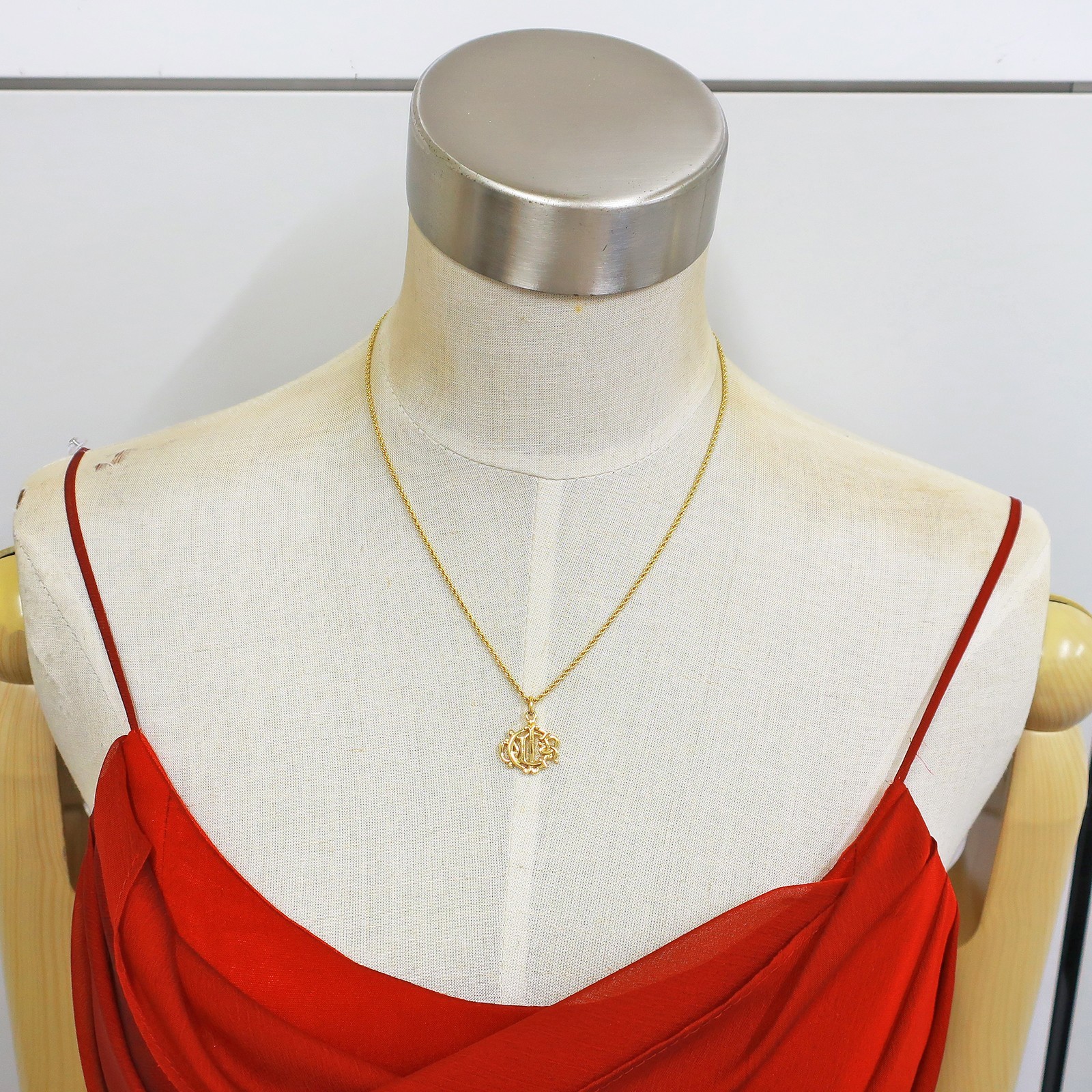 Christian Dior Gold Plated Logo Charm Chain Necklace Pendant #1327c Rise-on