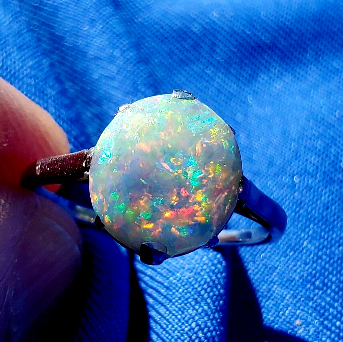 Original EARTH MINED OPAL Australian Engagement Ring Art Deco PLATINUM Solitaire