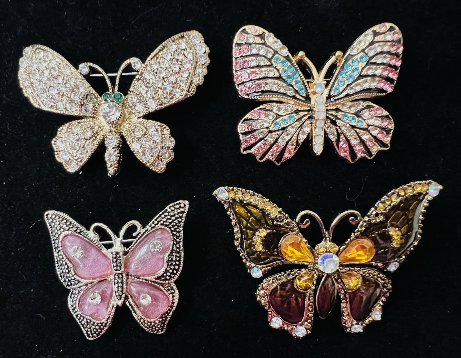 Lot 65 Vtg BUTTERFLY BROOCH Rhinestone Enamel 925 800 Silver GF Monet Trifari