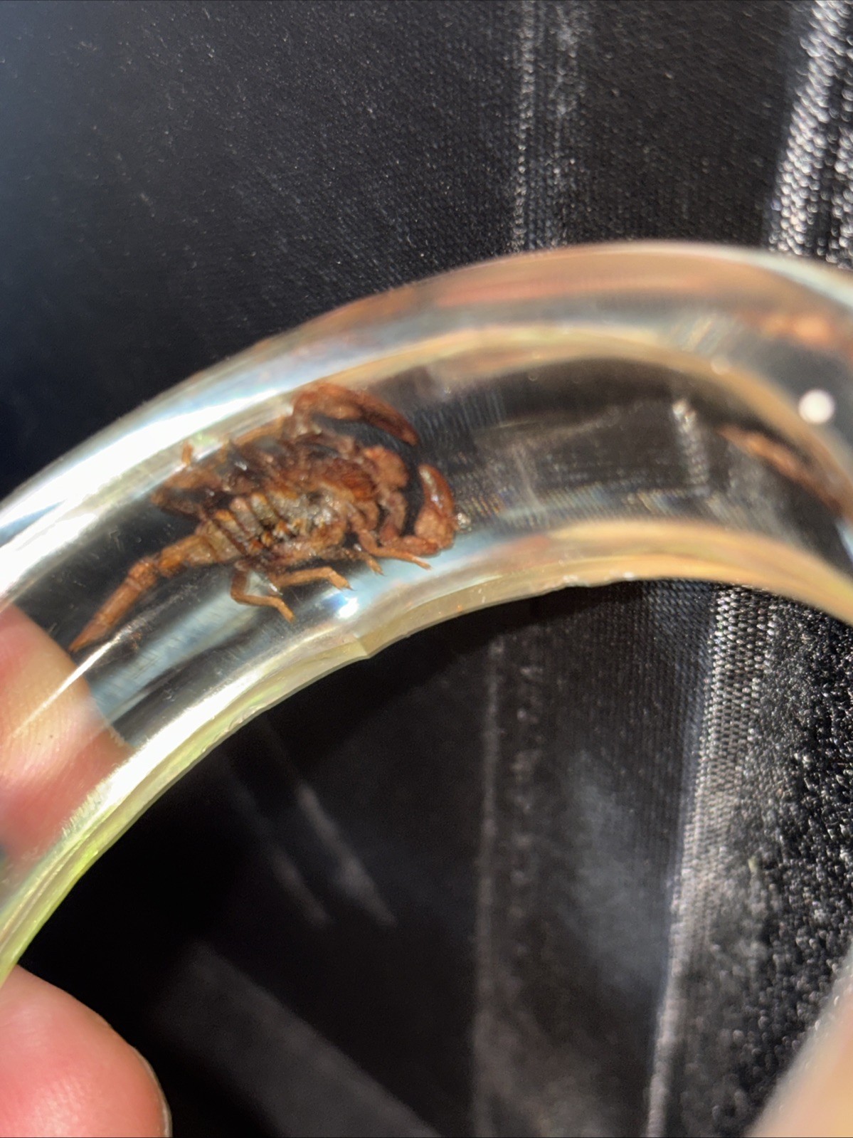 Clear Vtg Scorpion Bracelet Translucent Resin, 1960s, NOS Small #15