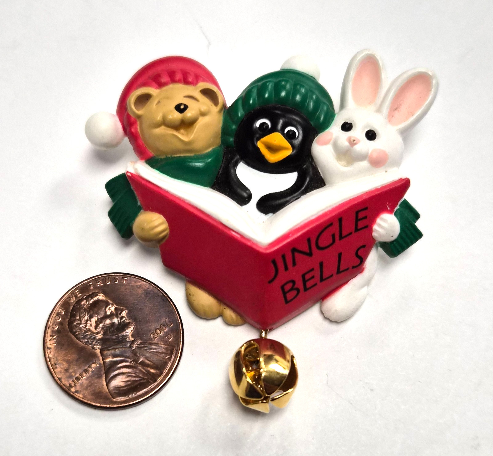 Vintage 90’s Hallmark Cards Christmas Carolers Bear Penguin Rabbit Pin / Brooch