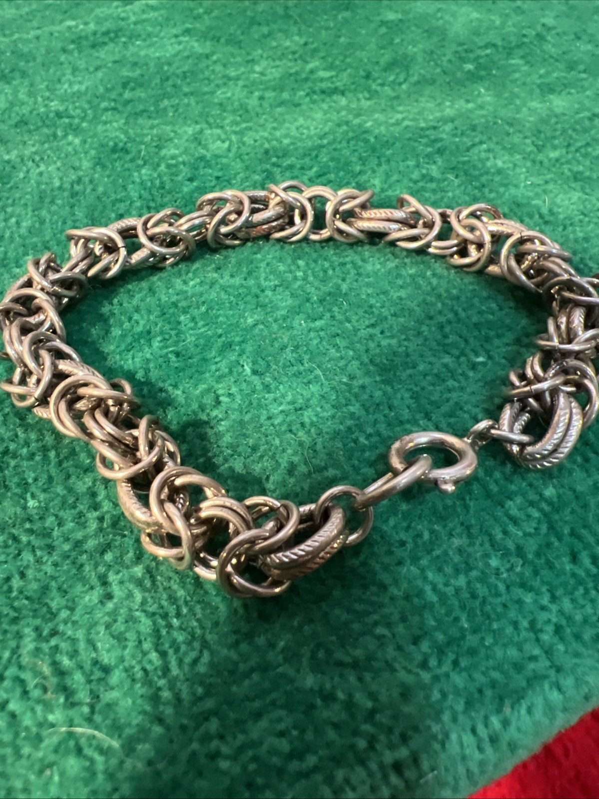 Vintage Multi Link Chainmail Silver Tone Charm Bracelet 7.75”