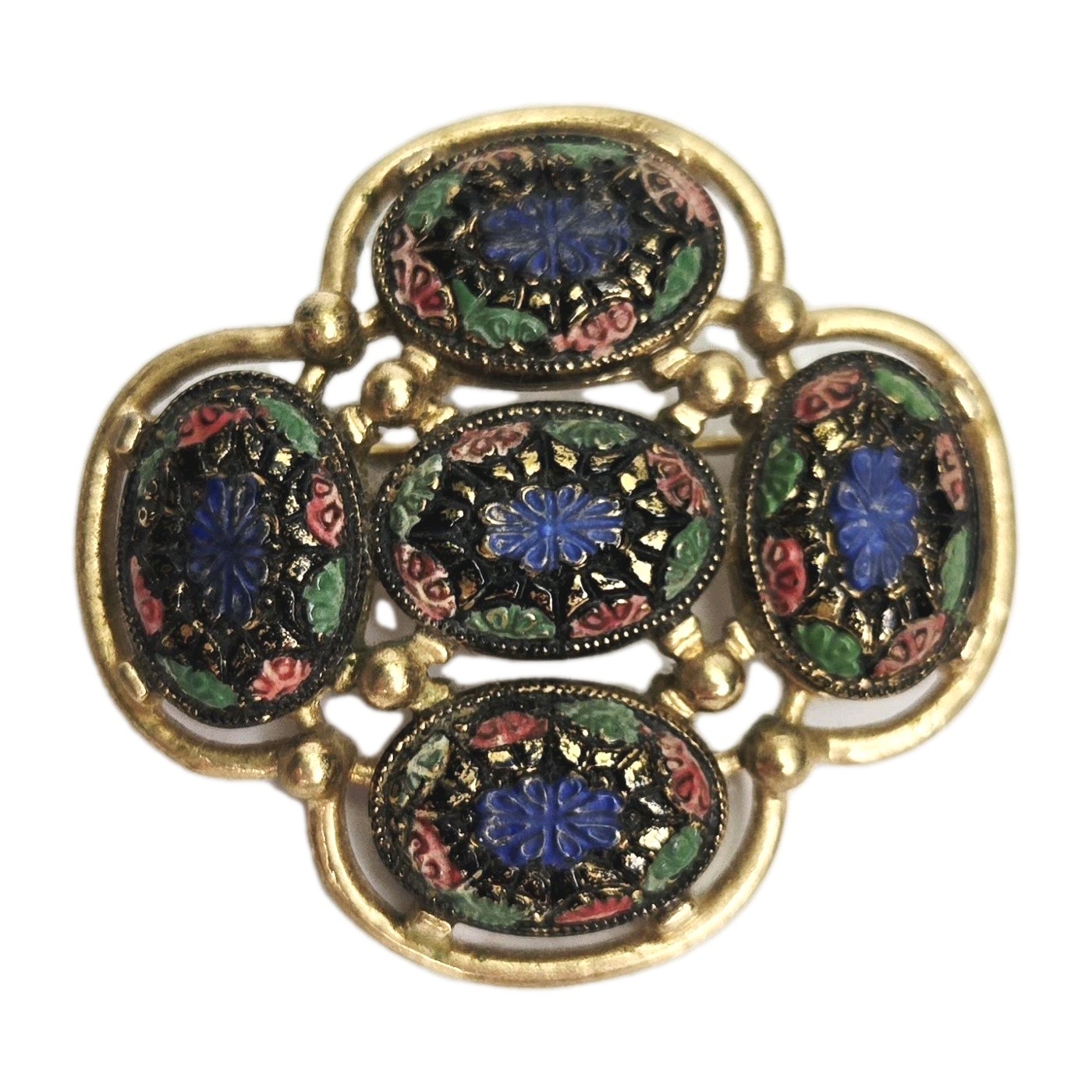 Vintage Sarah Coventry Brooch Light of The East Mosaic Cabochon Pin 1968 Signed