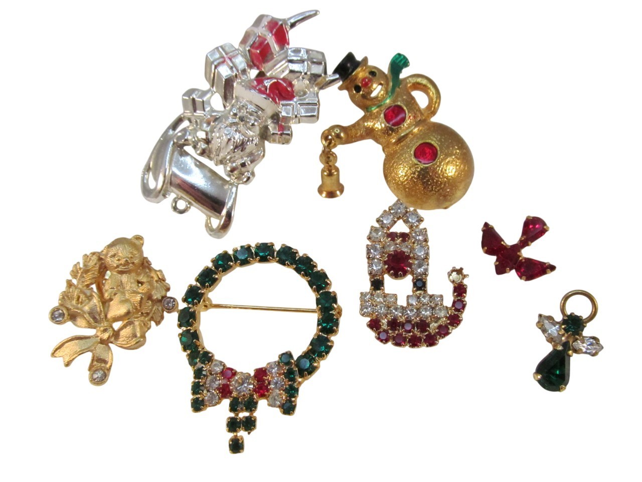 Vintage Christmas Holiday Brooches and Pins Lot of 7