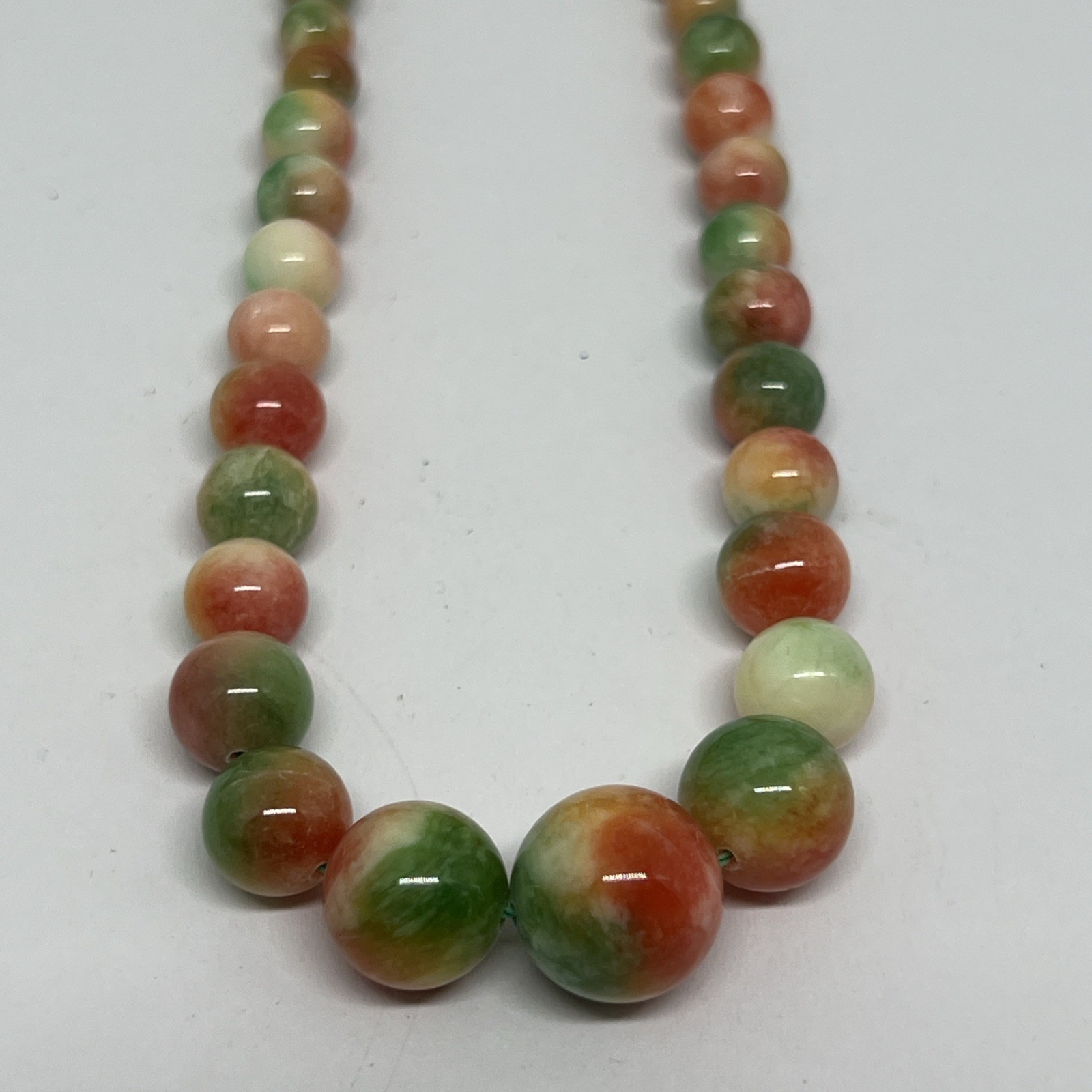 Vintage Multi Color Stone Bead Graduated 18”Necklace Green Orange Cream