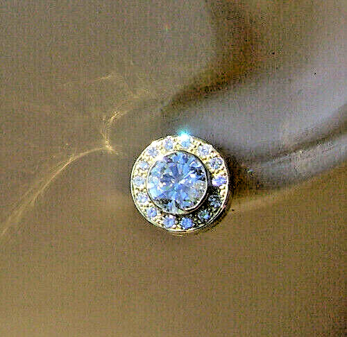 Original EARTH MINED DIAMOND Deco Bezel set Halo Studs Earrings SOLID 18K GOLD