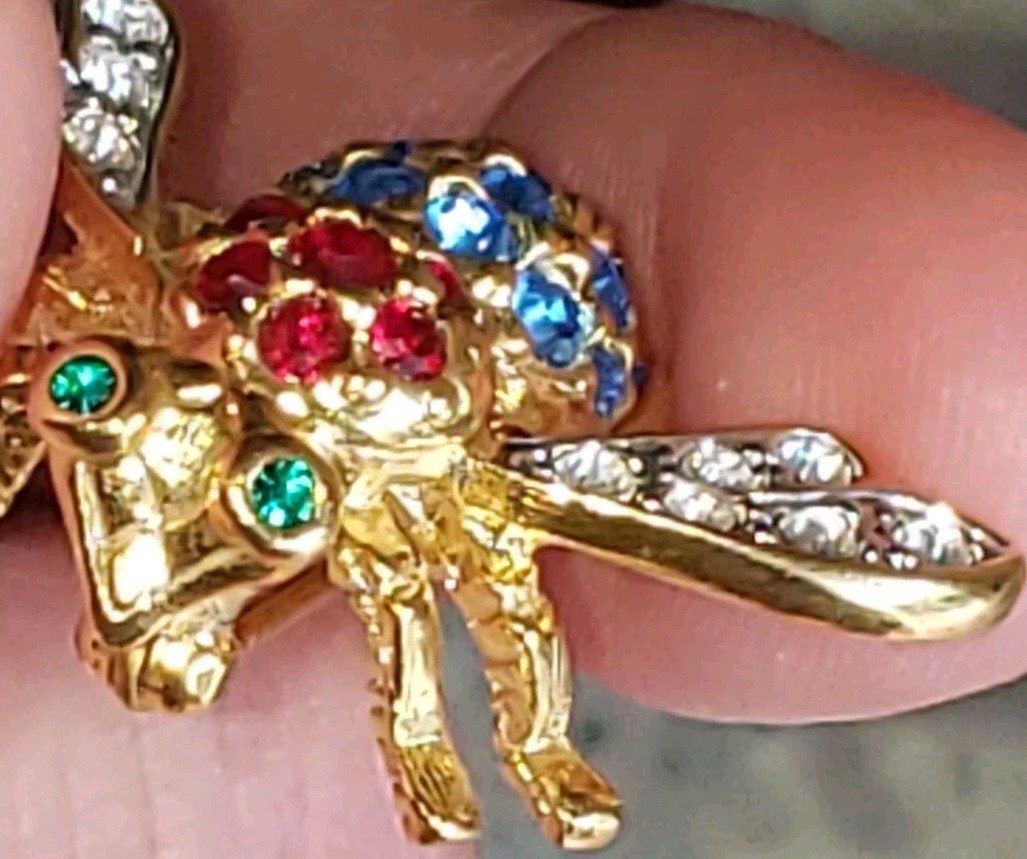 Patriotic Bumble Bee Brooch Red White Blue Crystals JOAN RIVERS Costume Jewelry